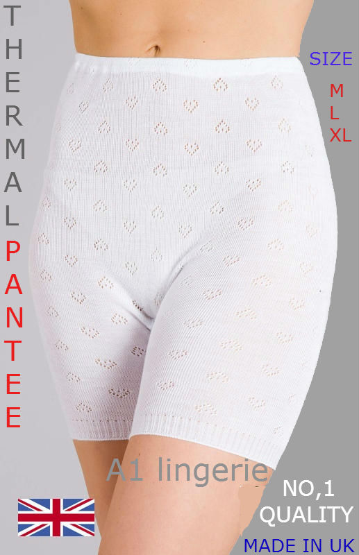 Ladies Thermal Long Leg Pantee Bloomer Black & White UK MADE M -L- XL -2XL- 3XL