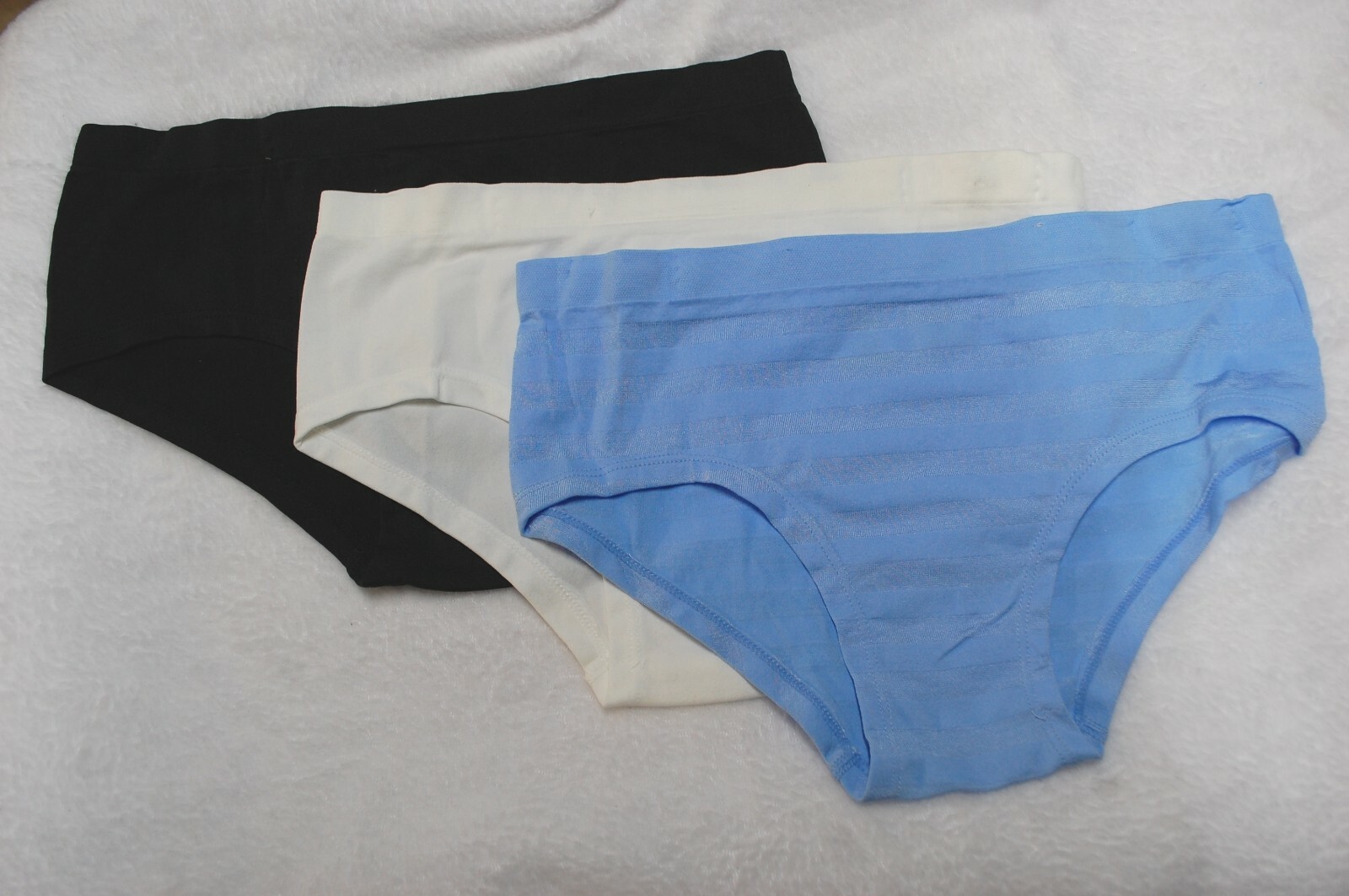 Womens Panties 3 PAIR LOT HIPSTERS Black White BLUE GRAY STRIPE Size S/5