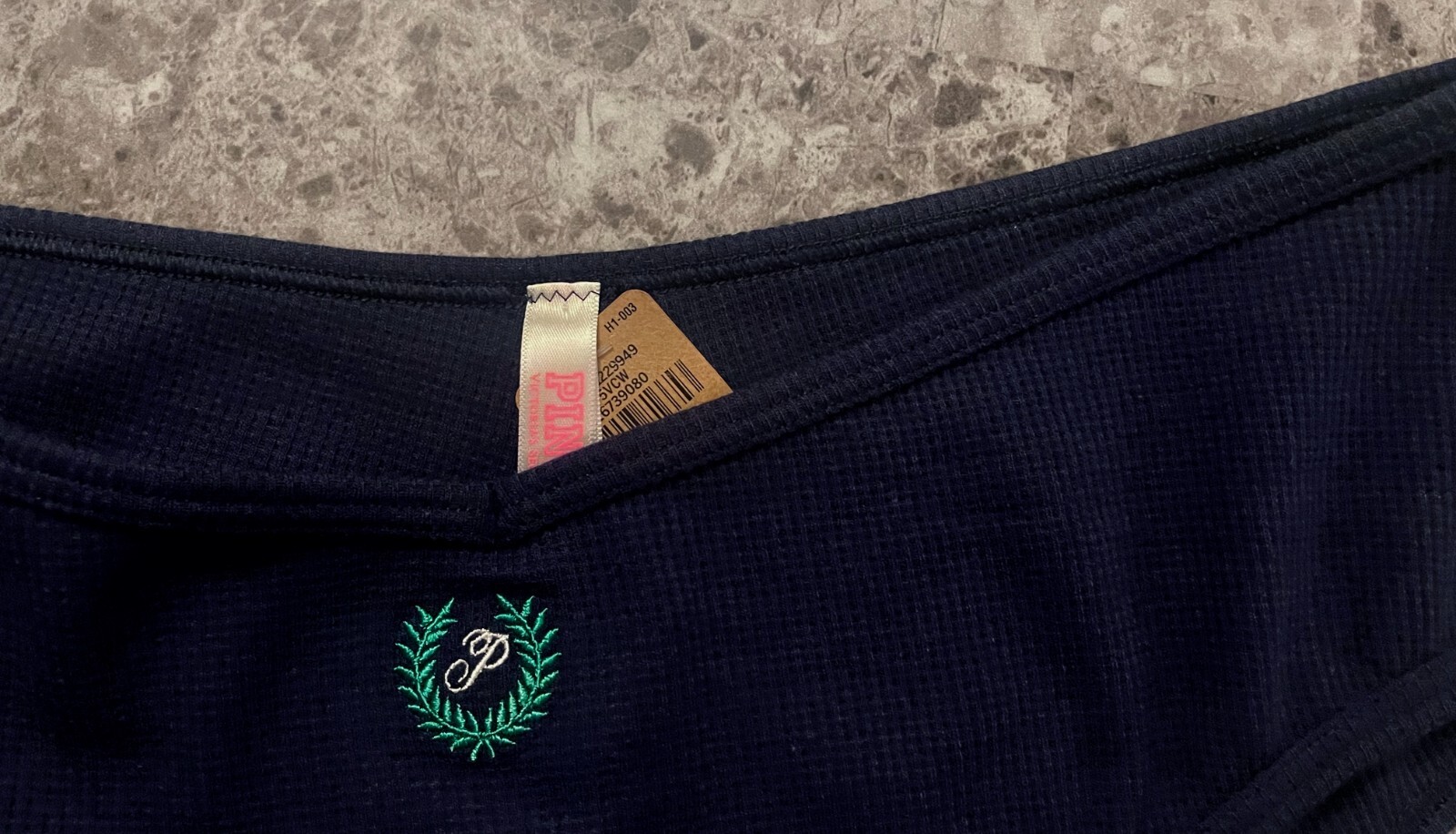 NWT VICTORIA’S SECRET PINK L NAVY BLUE GREEN CRESCENT WAFFLE CHEEKSTER PANTIES