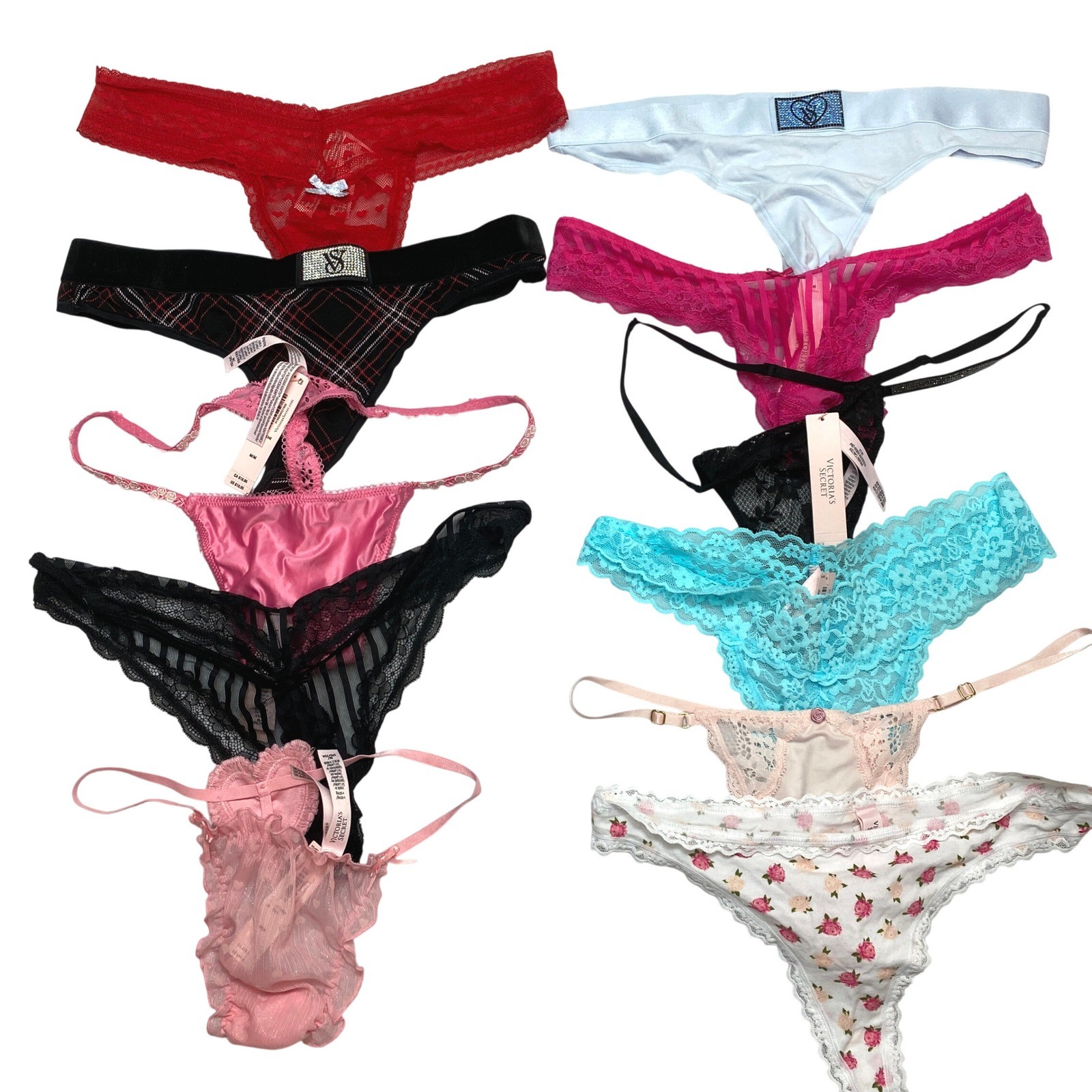 Lot Of 11 Victoria’s Secret Panties Women M Multi Thong V-String Lace NWT