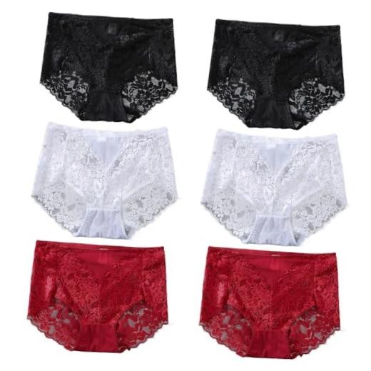 Sexy High Waisted Underwear for Women Plus 4X-Large Plus 6pcs-black/Red/White