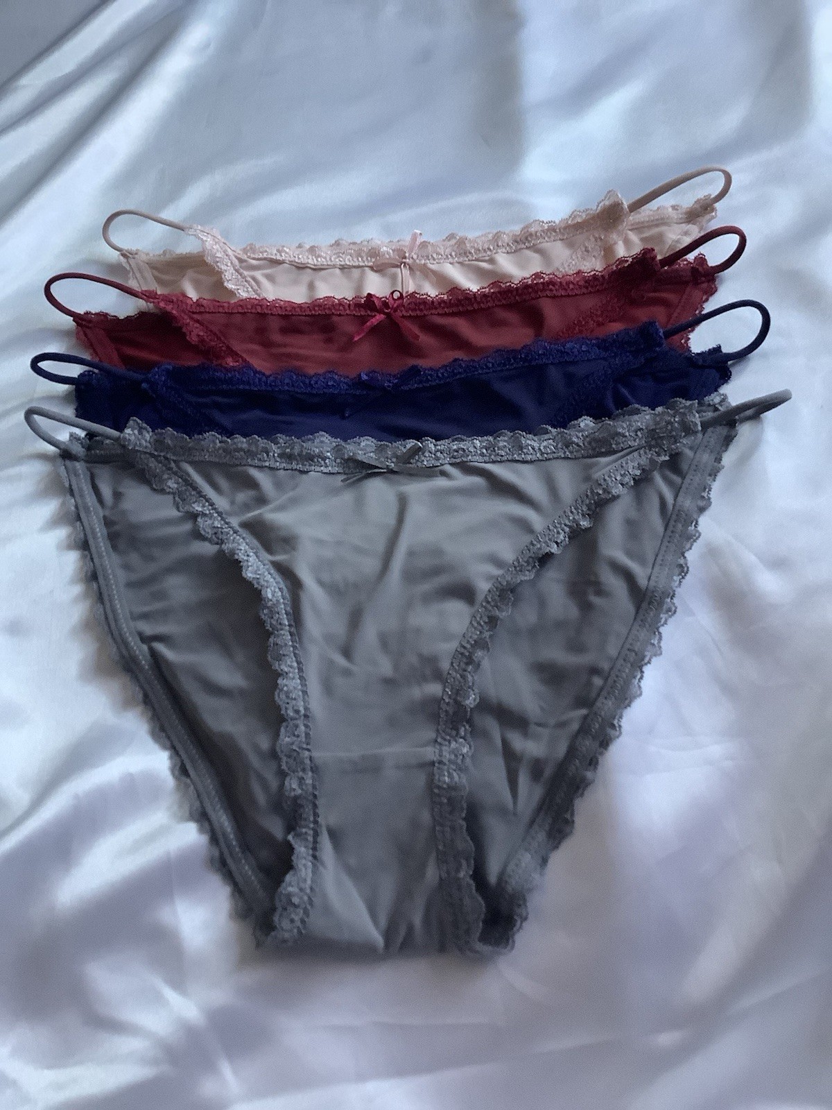 Women’s Bikini Briefs Stretch Lace Rim Elastic Waist Bow Red Navy Black 5Pk XXL