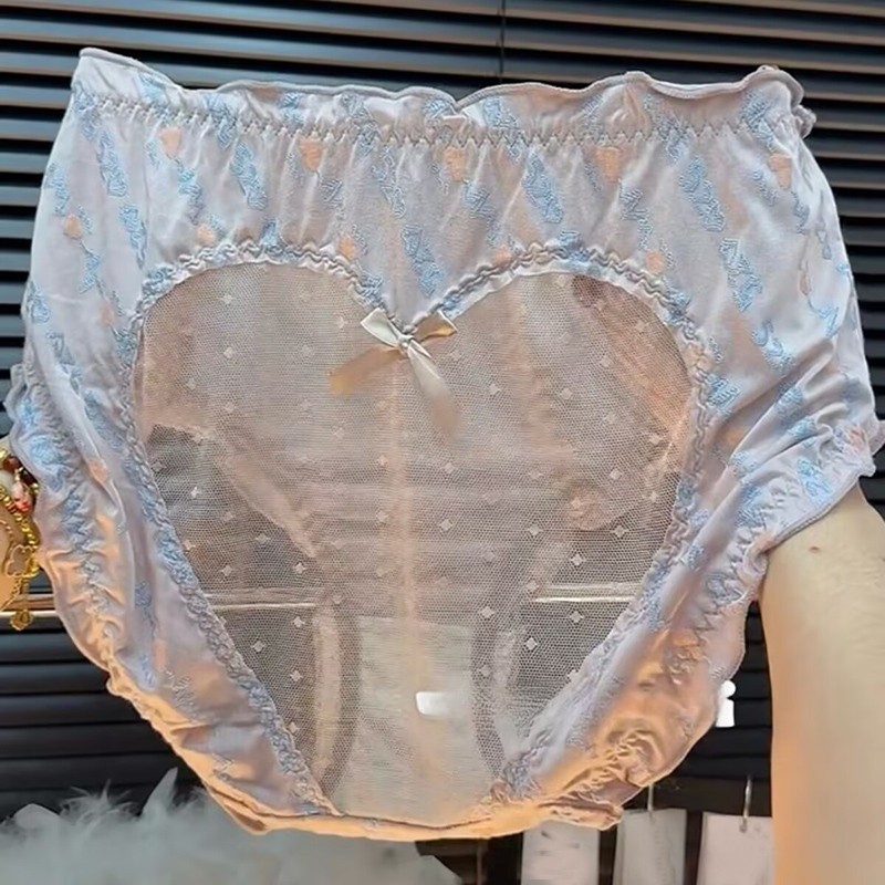 Womens Oversize Lace Transparent Panties Brief Princess Bow High Waist Underpant
