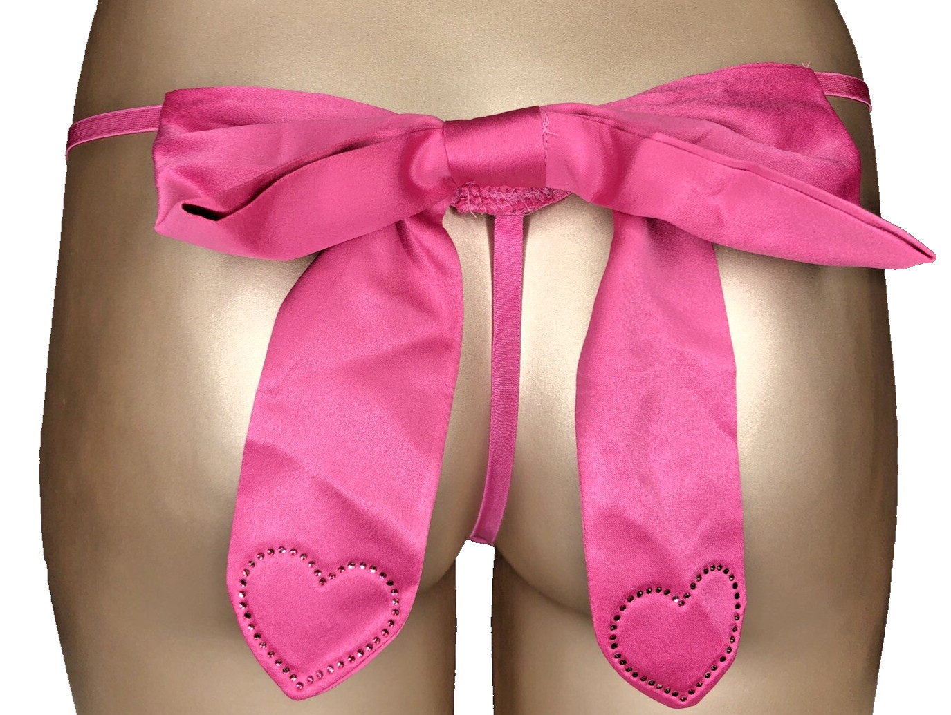 Victorias Secret Dream Angels NWT Large Pink Satin Rhinestone Bow V String Panty