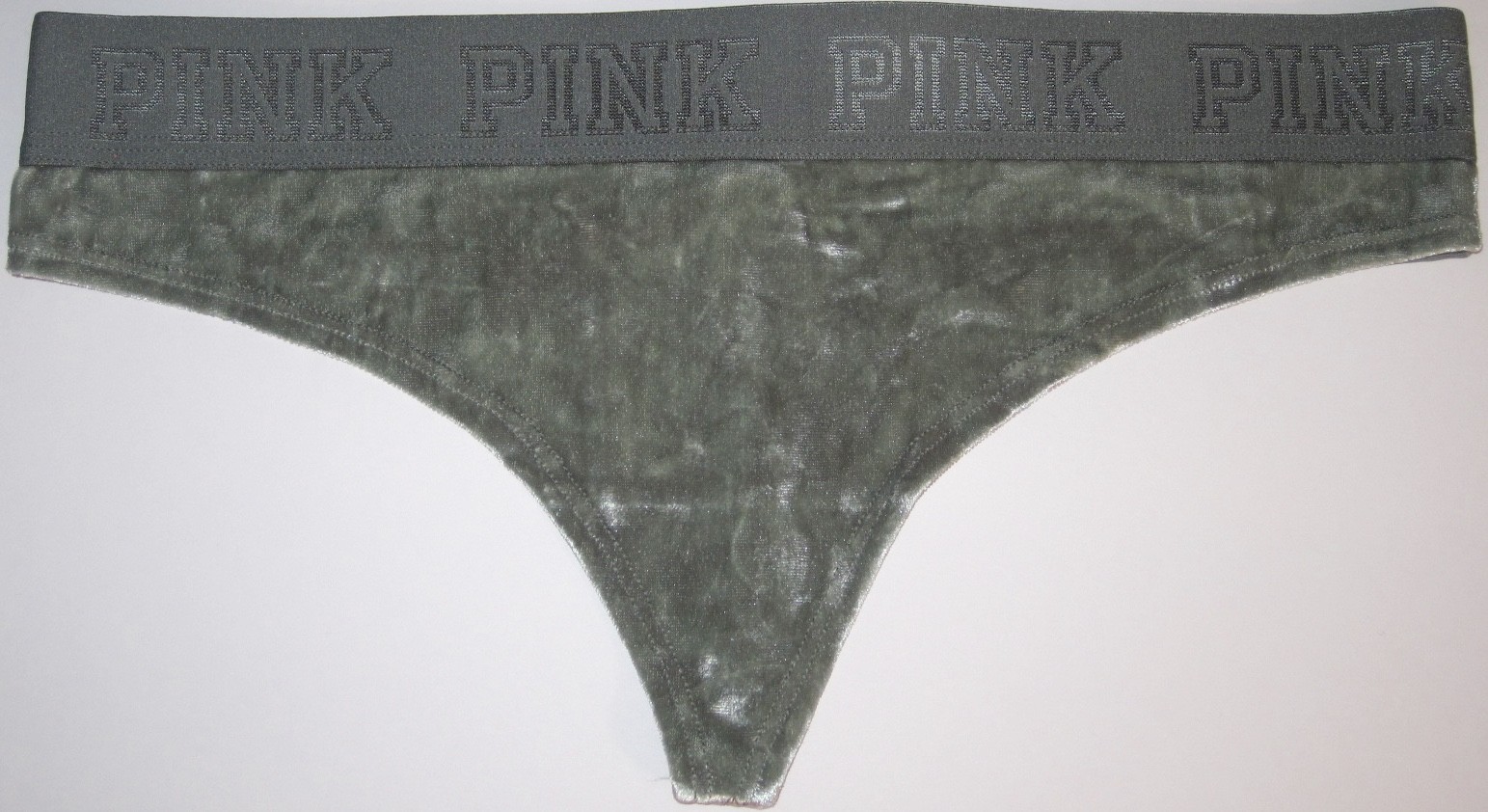 NWT VICTORIA’S SECRET PINK OLIVE GREEN CRUSHED VELVET VELOUR MESH THONG PANTIES