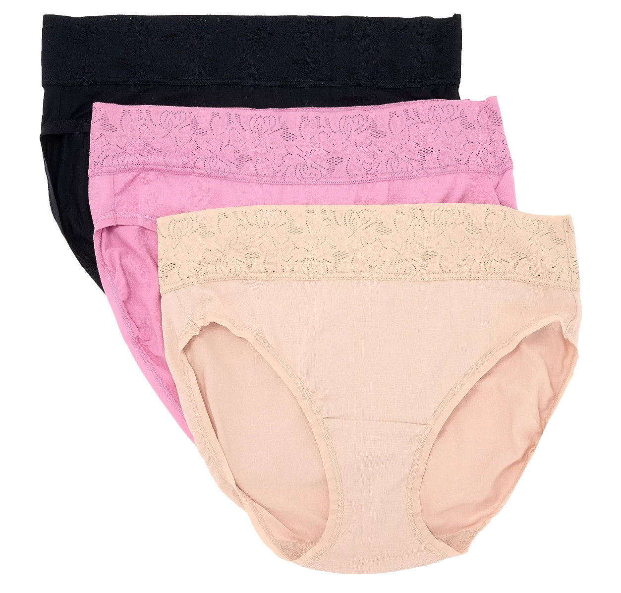 Breezies~Set of 3~Dahlia Lace Modal Hi-Cut Briefs~Large~Basic~A655469 12896