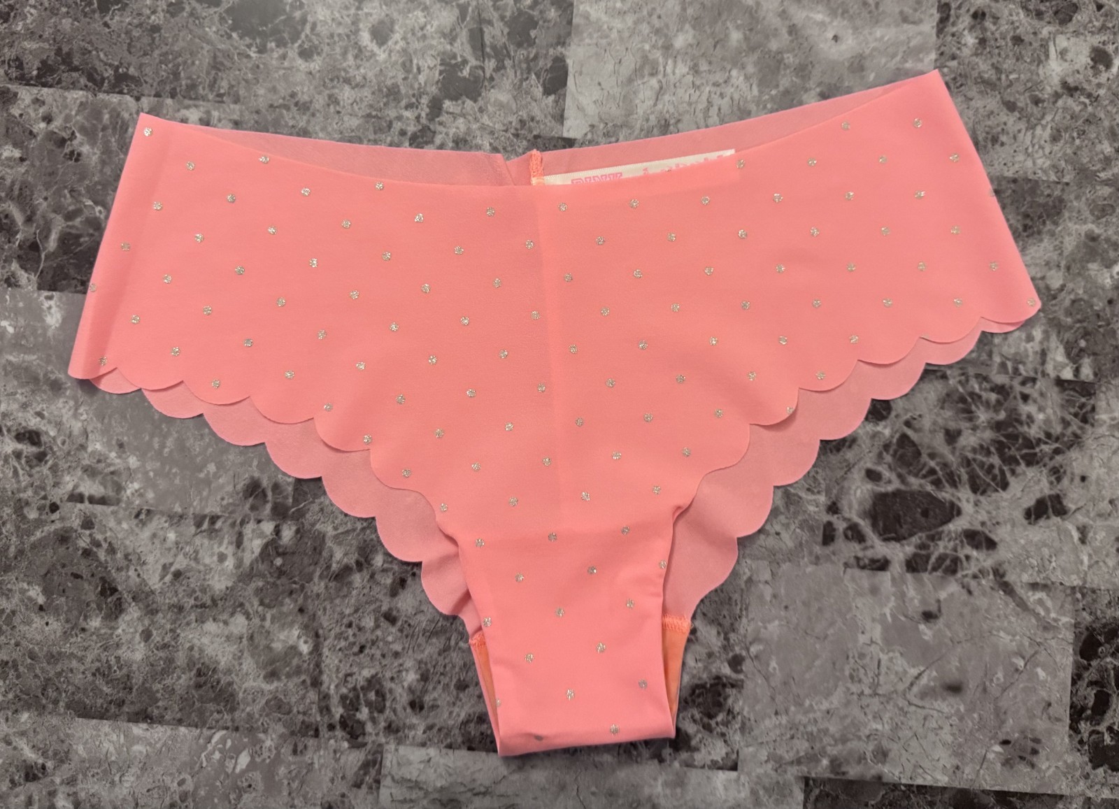 VICTORIA’S SECRET PINK M PEACH SILVER POLKA DOT RARE NO SHOW CHEEKSTER PANTIES