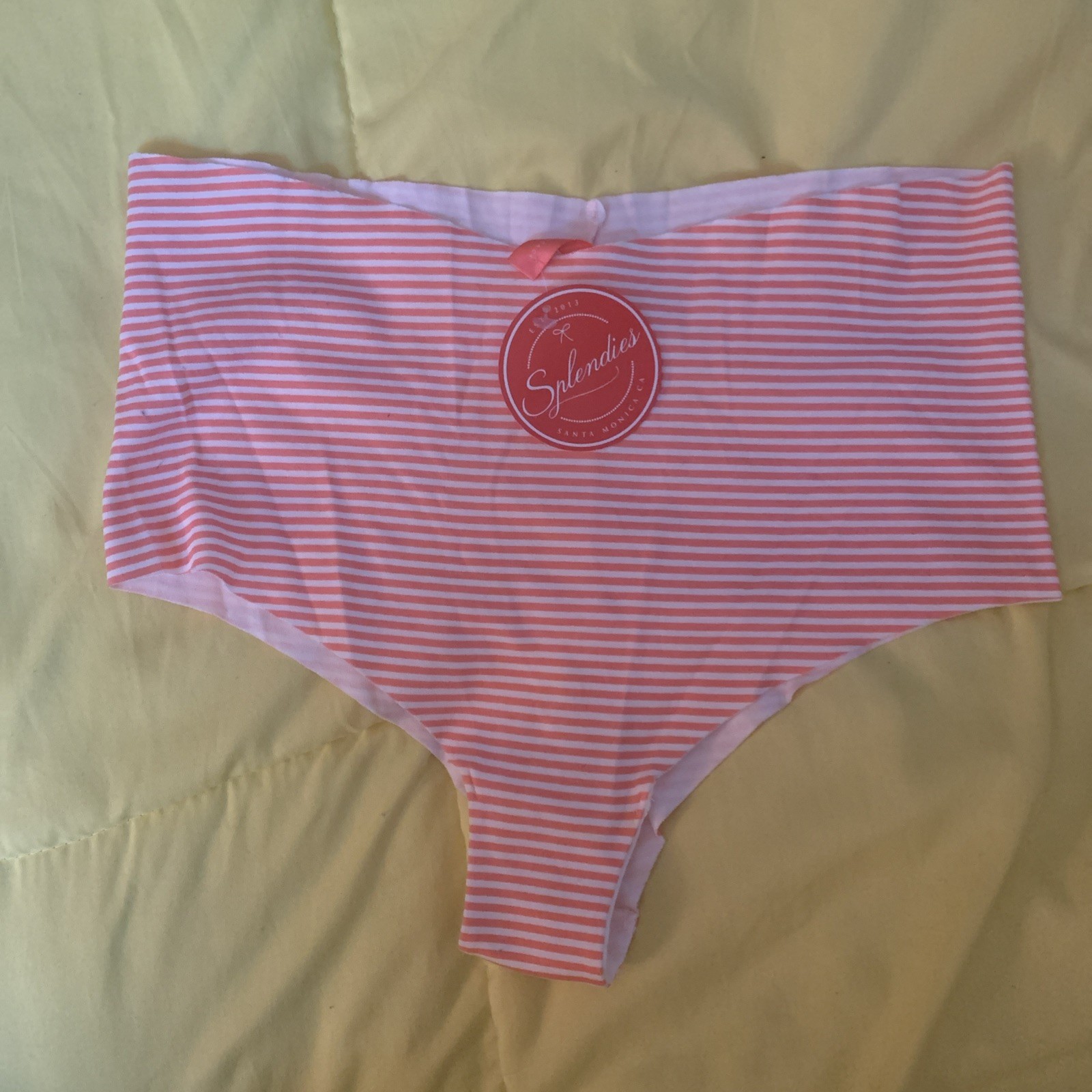 Splendies Panties 2X Plus Size Raw Hem Coral White Stripes Full Coverage NEW