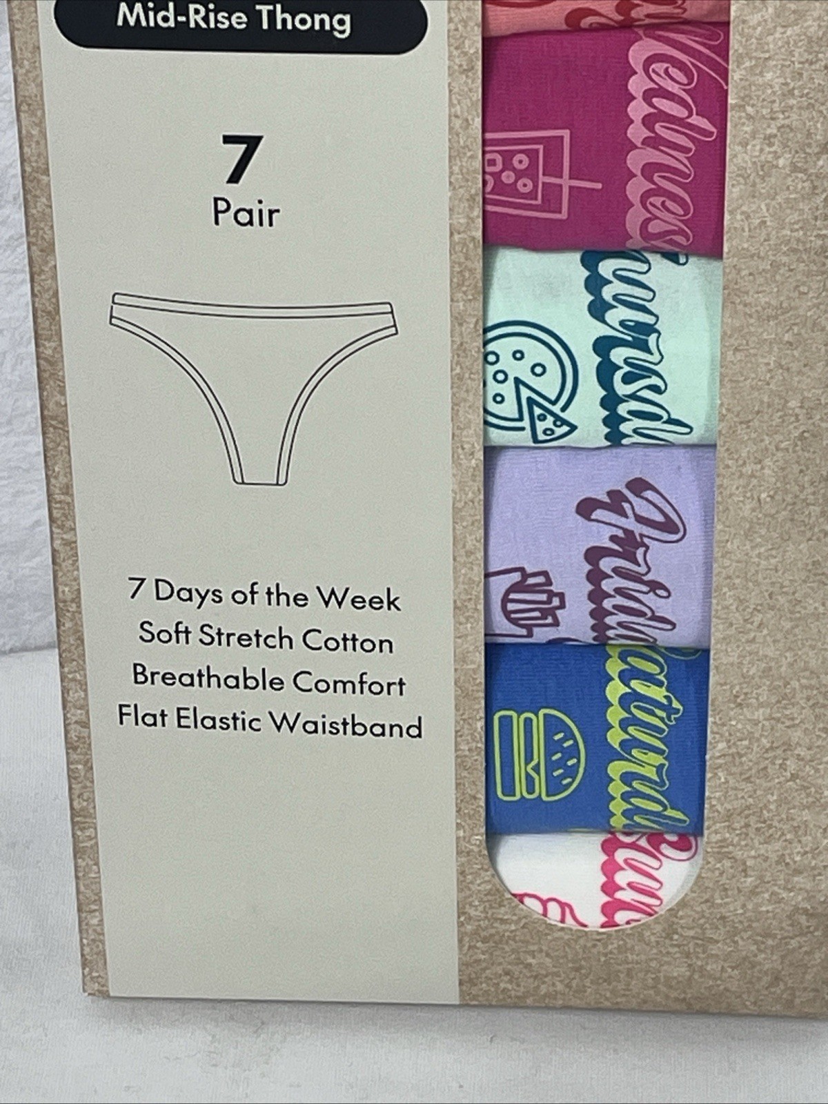 No Boundaries Mid-Rise Thong 7 Pair 7 Days of the Week Cotton Size L 12-14 NEW