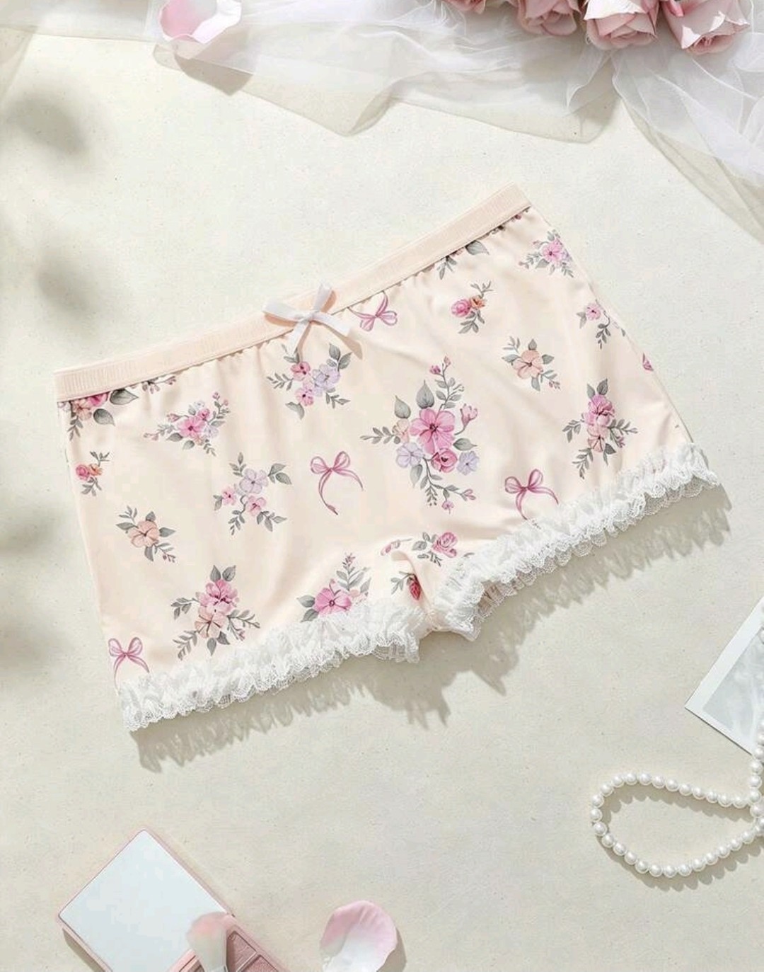 🍑 Peach Vintage Floral Style Silky Feel French Shorts Knickers Sissy L UK 12