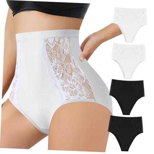 Women’s Hollow Lace Underwear High XX-Large Multicolor-two Black & Two White