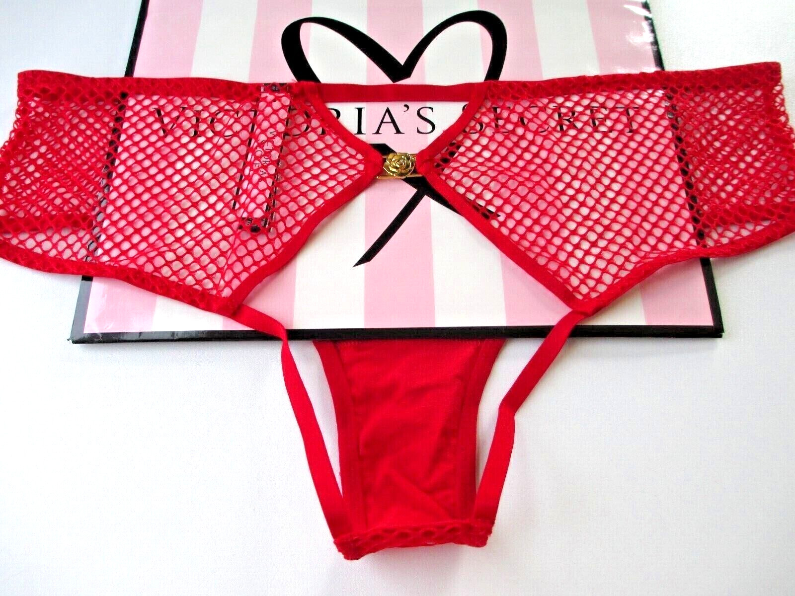 VICTORIA’S SECRET VERY SEXY Open Back Cheeky Panty VS Red Fishnet Lace S M NWT