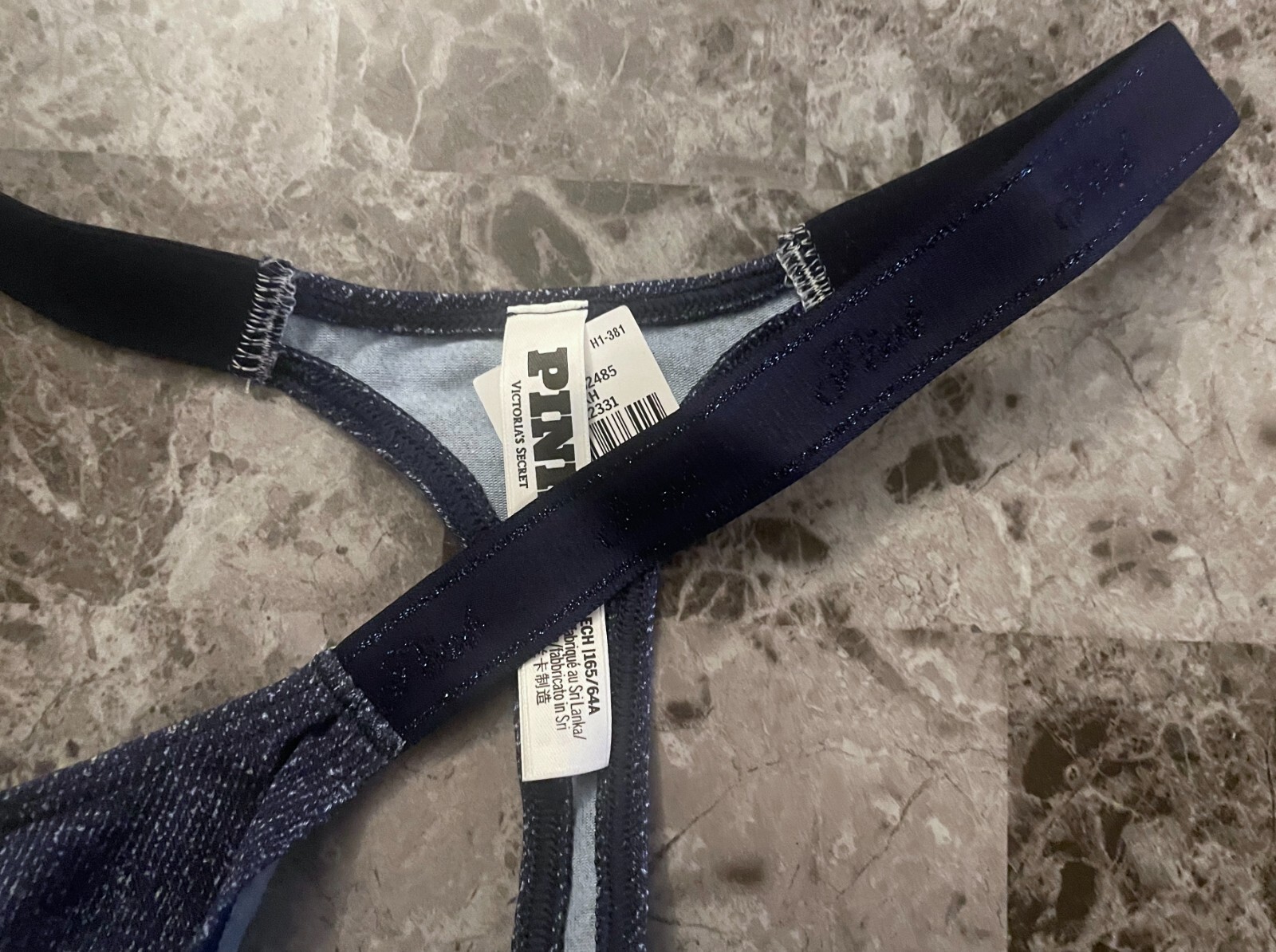 NWT VICTORIA’S SECRET PINK BLUE DENIM LOOK MICRO TINY SIDE STRAPS THONG PANTIES