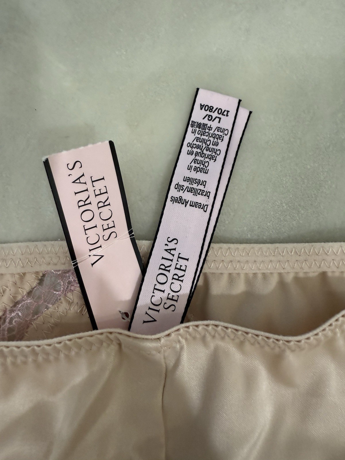 VICTORIA’S SECRET DREAM ANGELS Satin High Waist Brazilian Panty VS Pink Ivory L