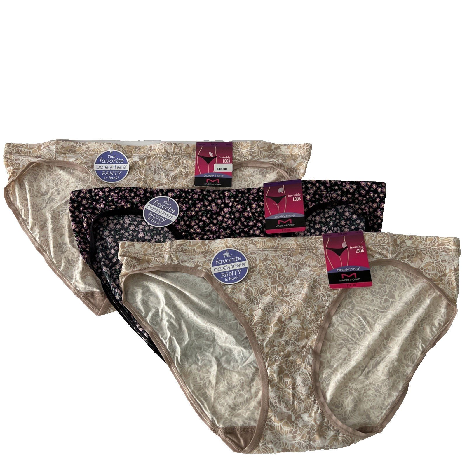 Maidenform 3 Pair Barely There Invisible Look Bikini Panties 2XL/9 Multi-Color