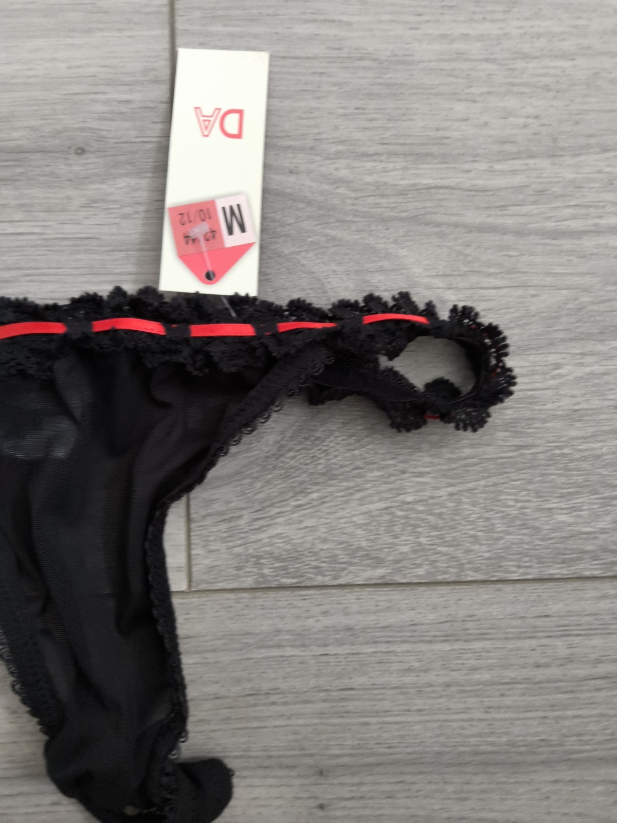 BNWT Vintage Daniel Axel Sheer Black Mesh & Ribbon Slotted Lace Thong Size 8-10
