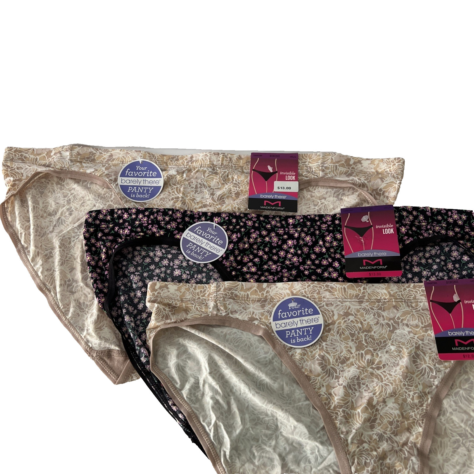 Maidenform 3 Pair Barely There Invisible Look Bikini Panties 2XL/9 Multi-Color