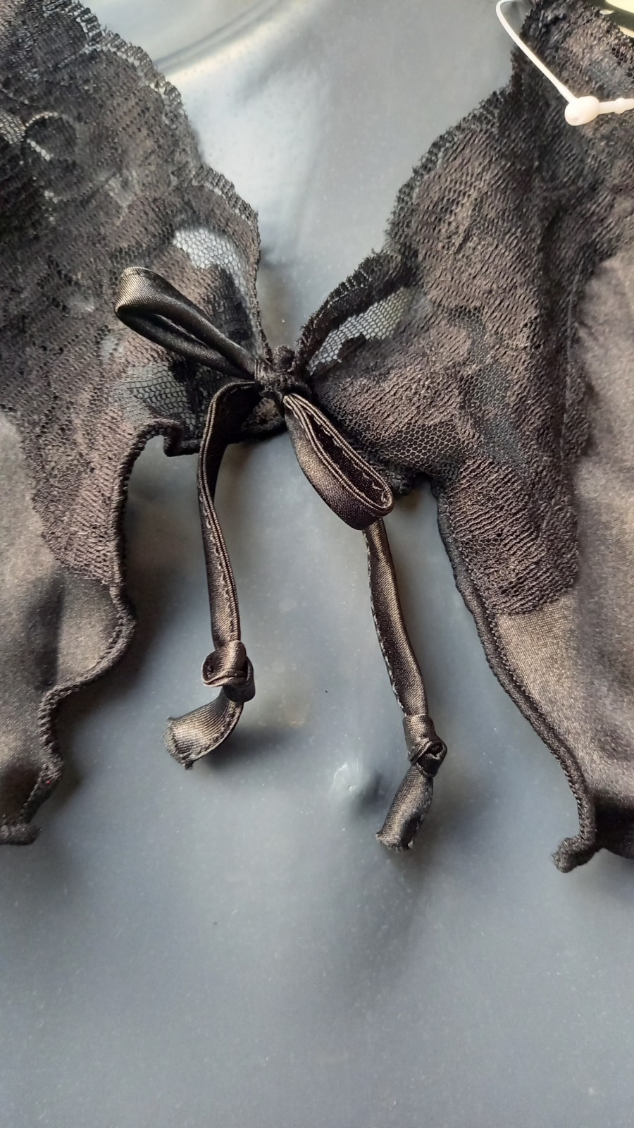Black Satin Silk Like Camisole Front Tie Thin Straps Lingerie Cami size10-12 NEW