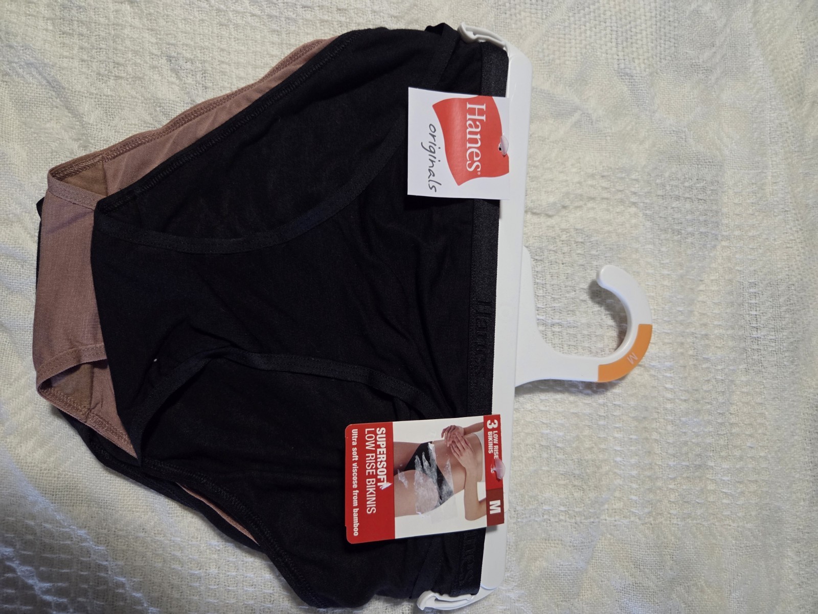 Hanes Originals Supersoft Low Rise Bikini Panties, black & brown, 3 pack, M