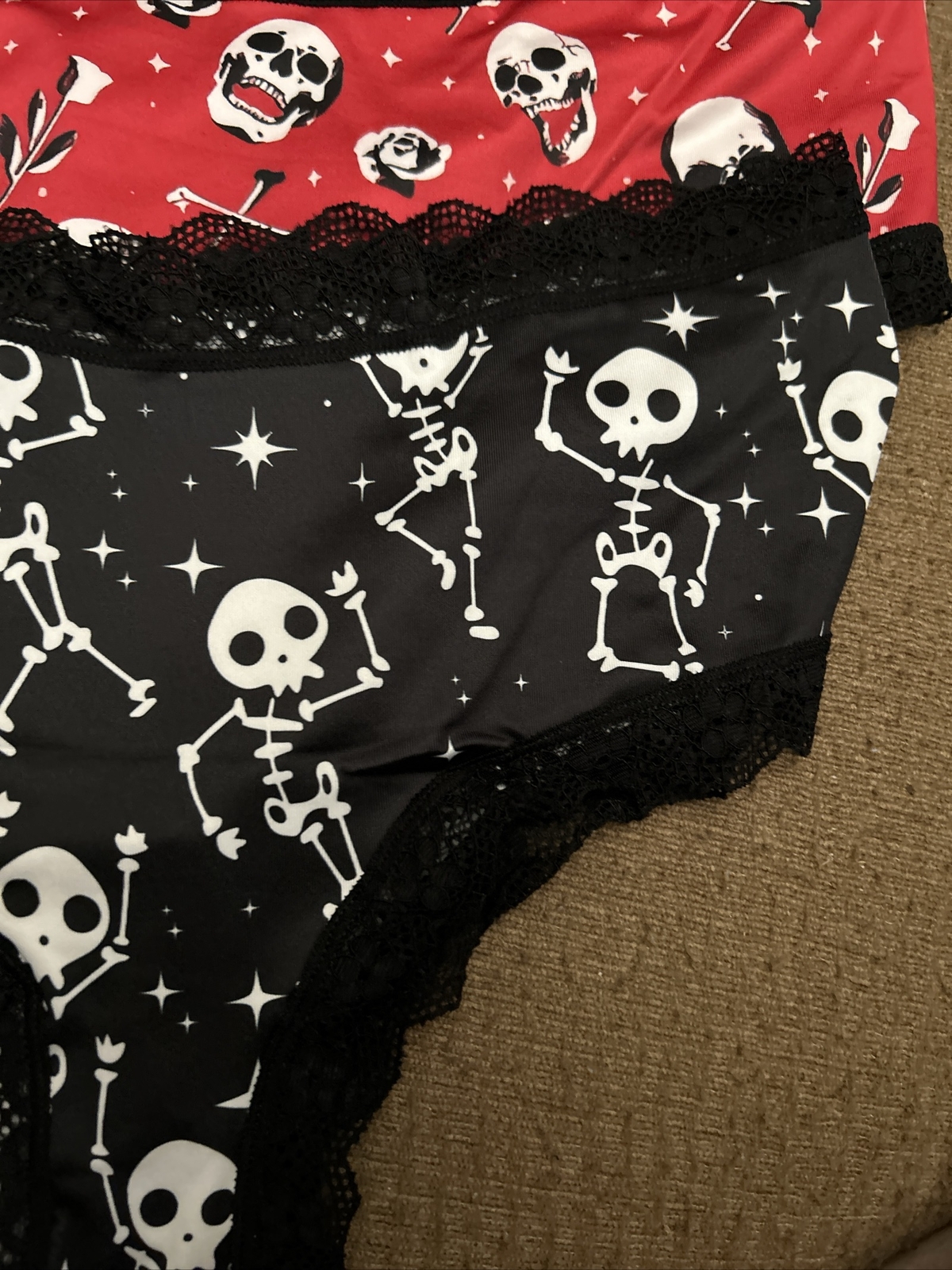 Morvia 3pk lace trim cheeky goth Emo panties L skull And Bones Lingerie