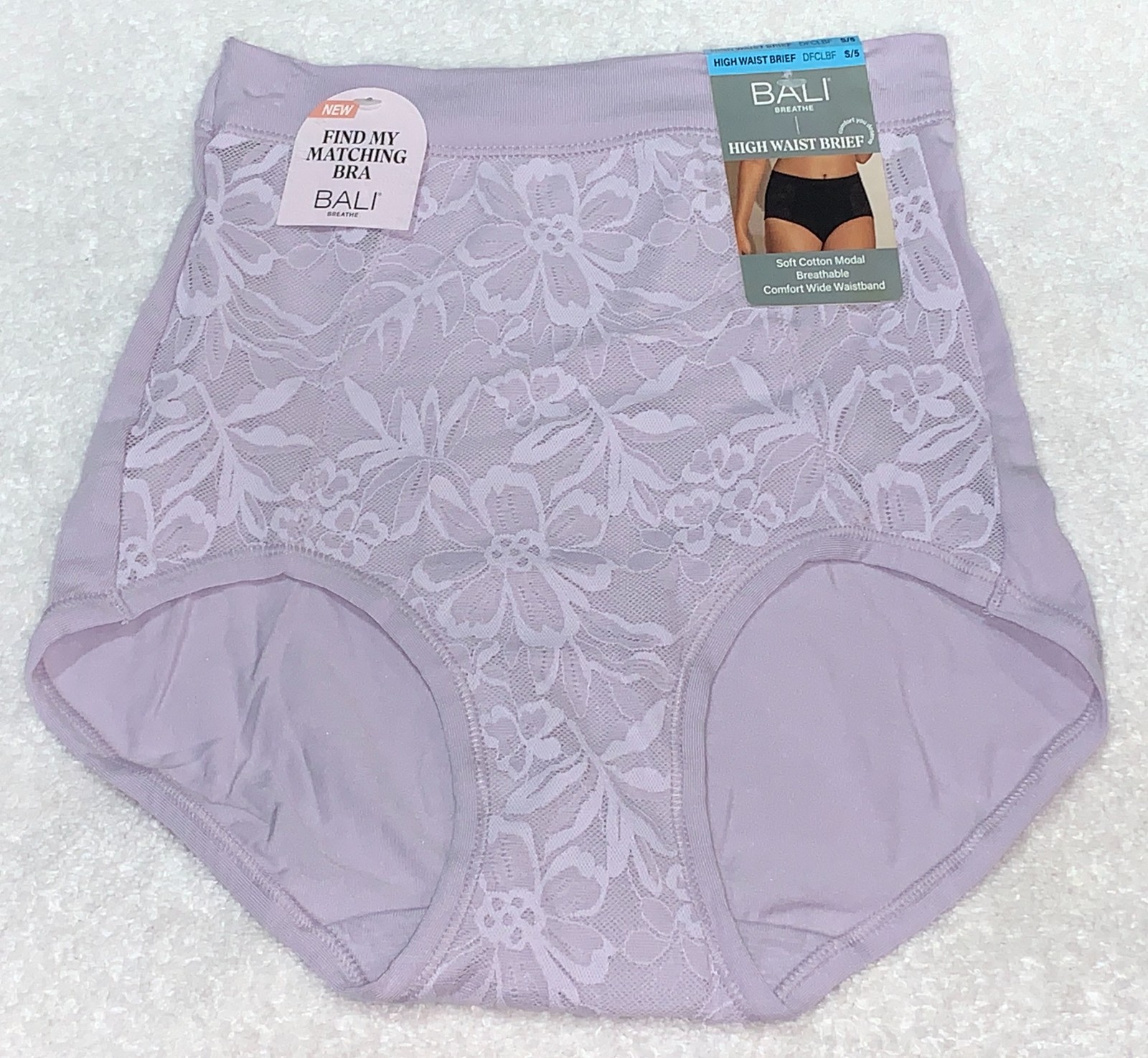 BALI Breathe Cotton Modal Lace Front Purple Iris Hi Rise Brief Panty Womens S 5