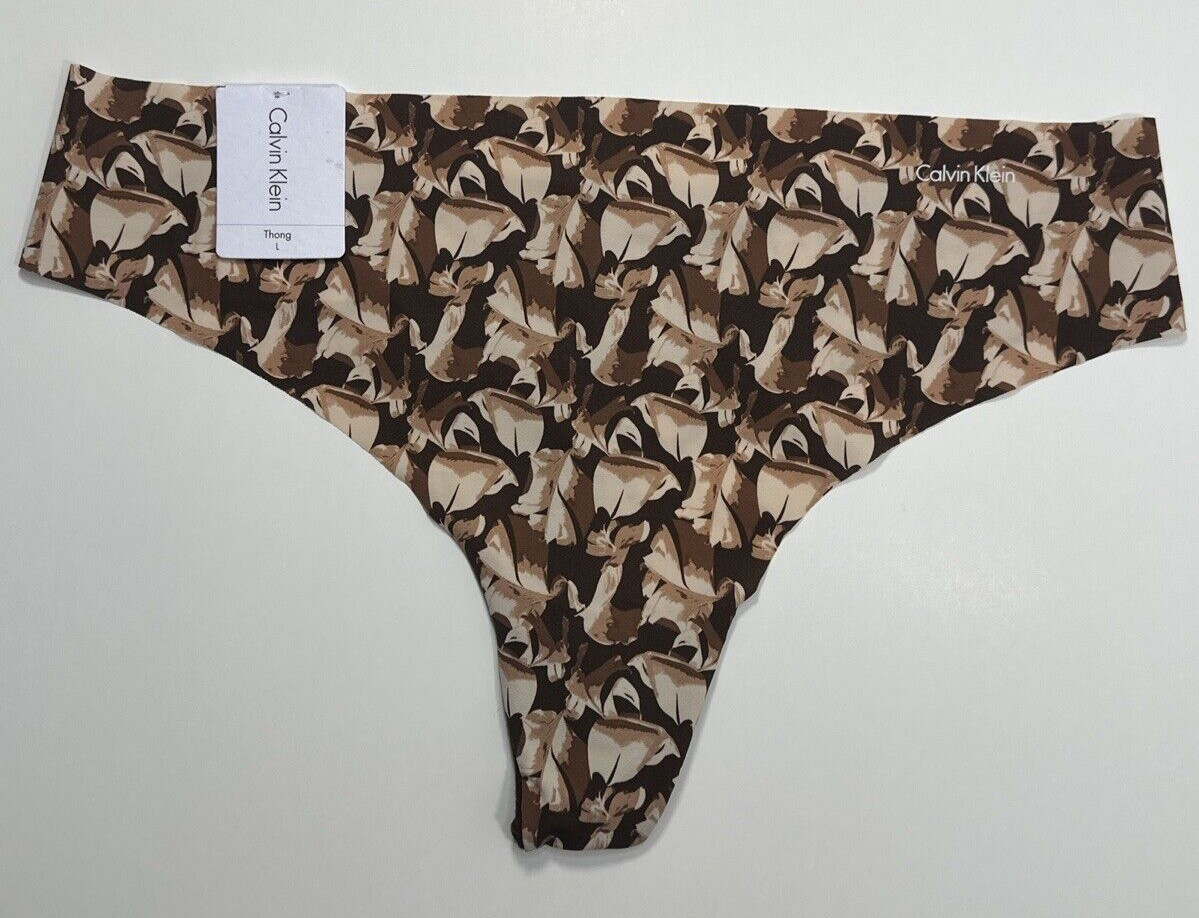 CALVIN KLEIN Invisibles Left Behind Brown Nude Thong No VPL Panty Women Large