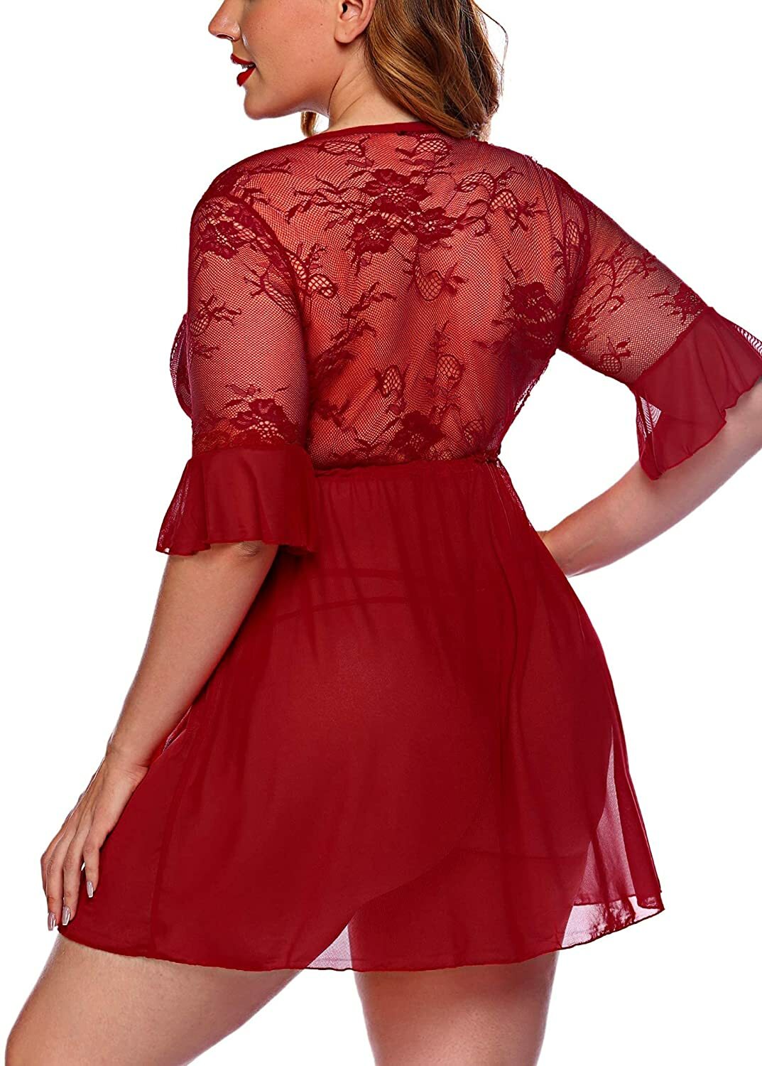 Plus Size Women Sexy Babydoll Lingerie Deep V Floral Lace Chemise Sleepwear US