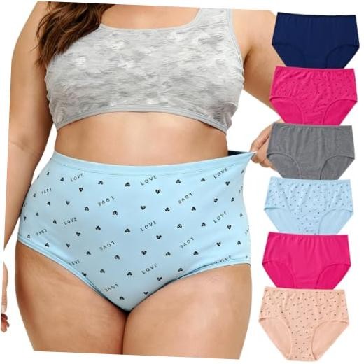 Womens Underwear Cotton Plus Size Briefs XL-5XL X-Large 6 Pack Multicolor