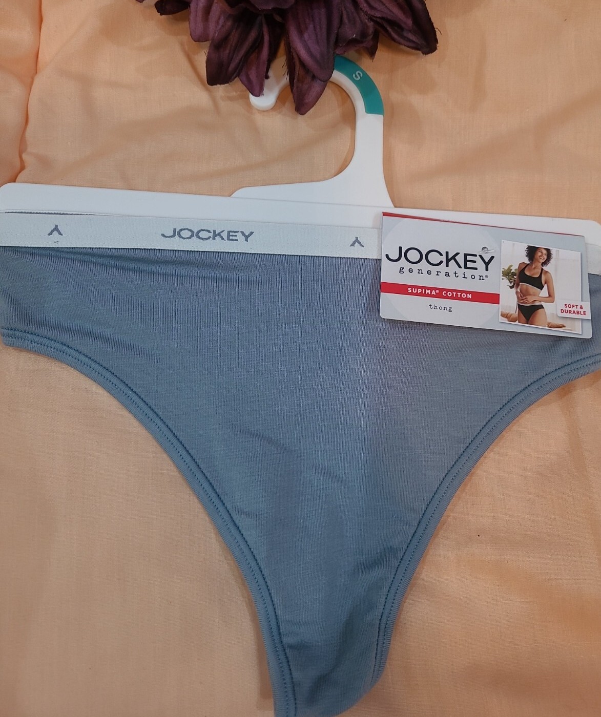 JOCKEY Generation RARE LOGO LASERBOND Supima Small Cotton Blue Thong panty NWT