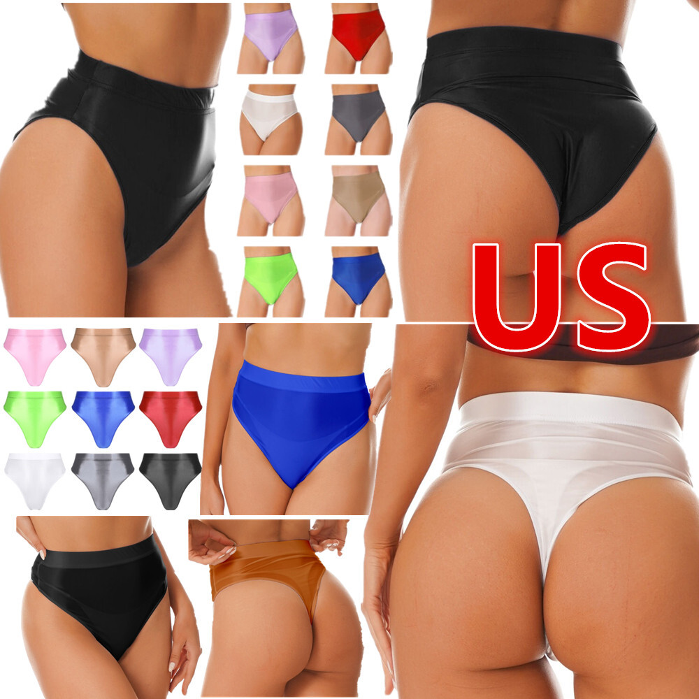 US Women’s Glossy Seamless Bikini Panties High Waisted Underwear Thong Briefs