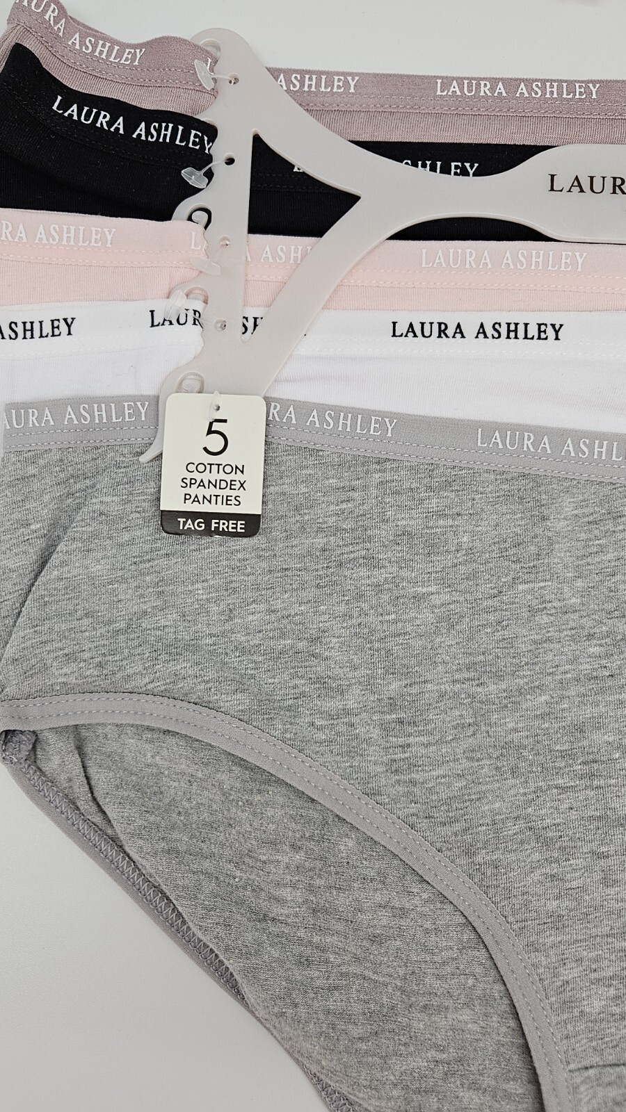 LAURA ASHLEY 5-Pack Women’s L XL Logo Cotton Panties Black Pink Brown White Gray