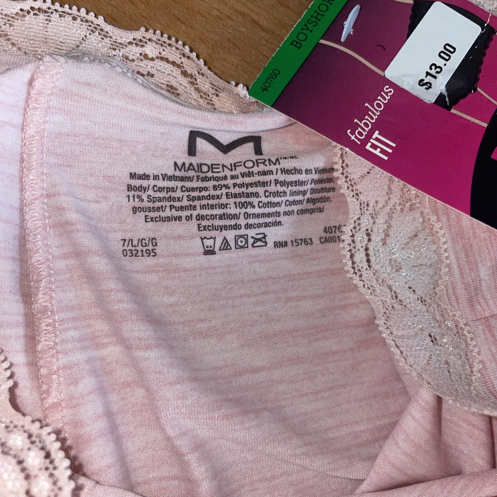 Maidenform 40760 Microfiber/ Lace Boyshort Panty “Pink Heather” Size L/7 NWT