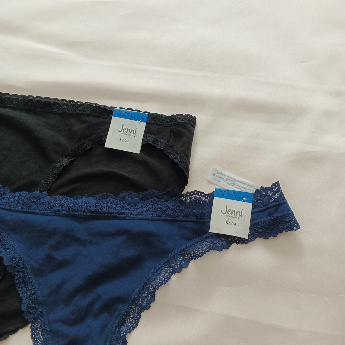 2 Pack Jenni Bikini & Thong Size XL Blue Black Lace Detail Cotton Blend