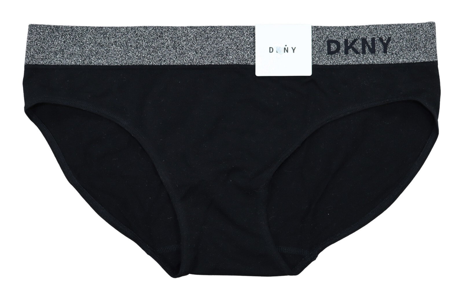 DKNY Bikini Panty Logo Glitter Waistband Seamless Women’s Underwear L NWT Black