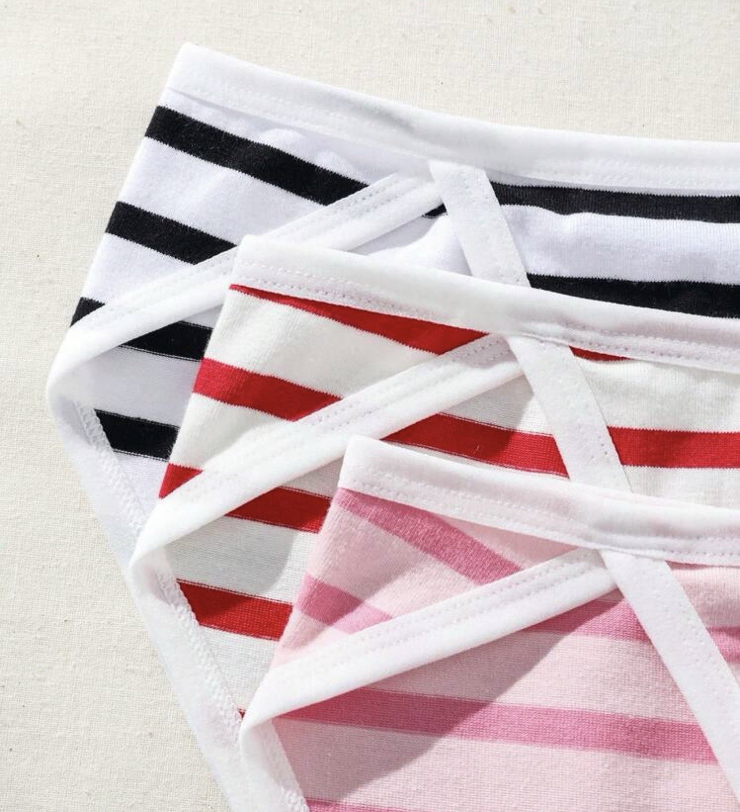 Women’s Teens Striped Bikini Panties Blue Red Pink Beach/Summer 3pk X-LARGE XL
