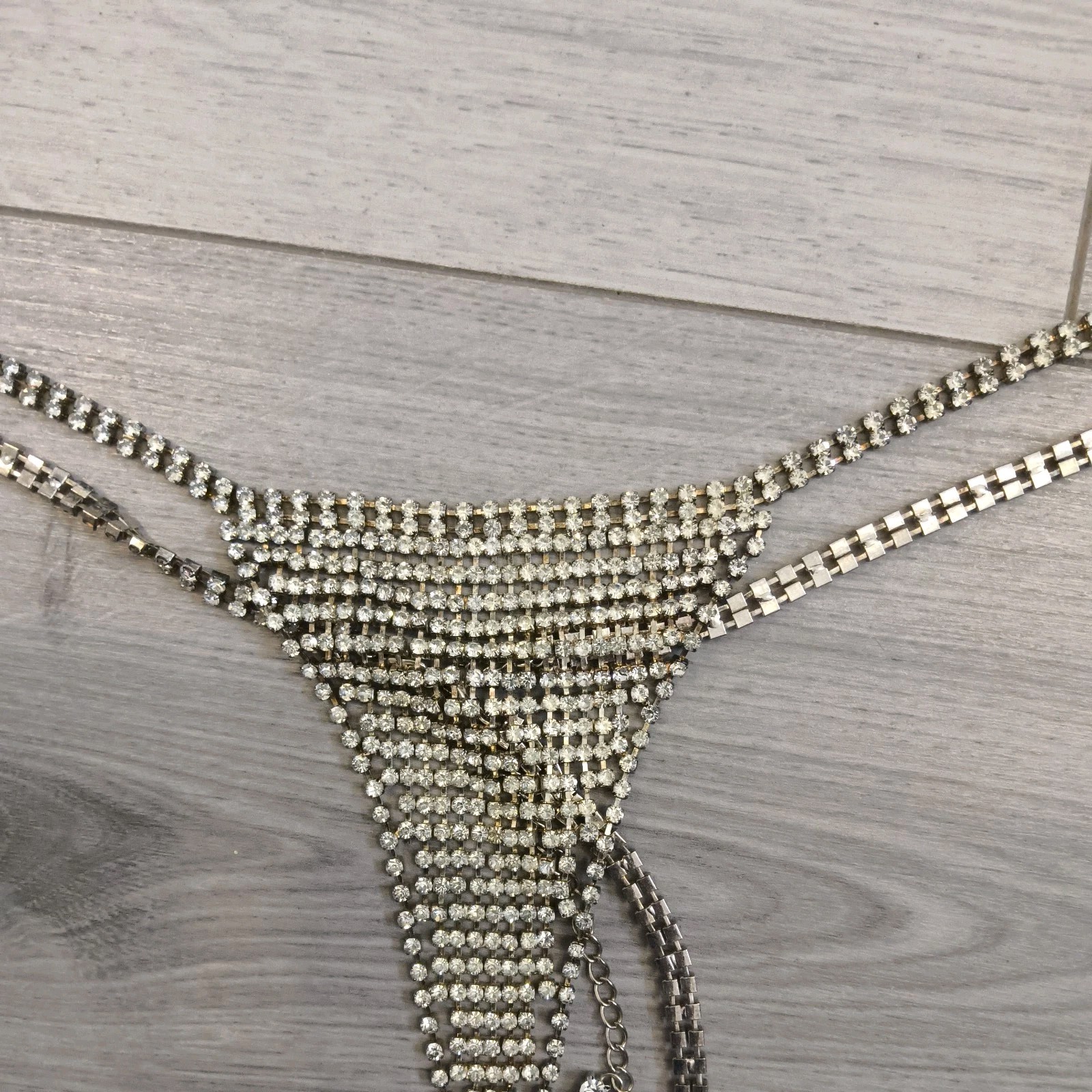 BNWOT Silver Metal & Diamante G String Thong Free Size