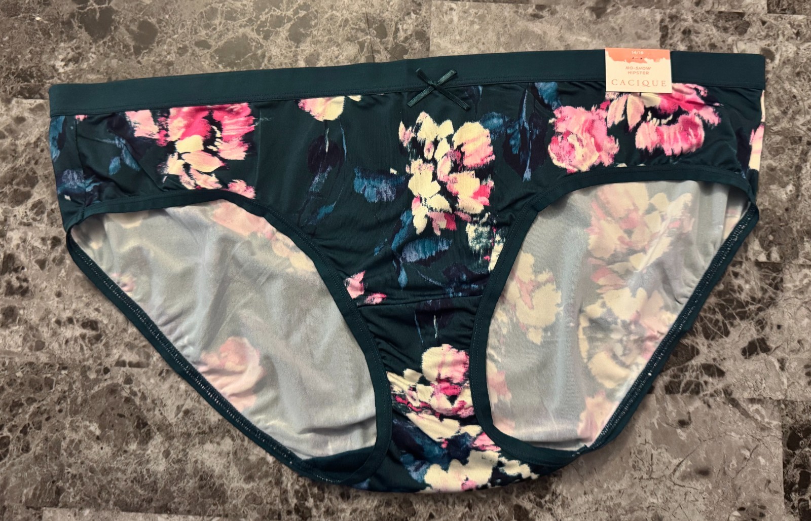 NWT CACIQUE LANE BRYANT 14/16 SMOOTH GREEN BLUE FLORAL NO SHOW HIPSTER PANTIES