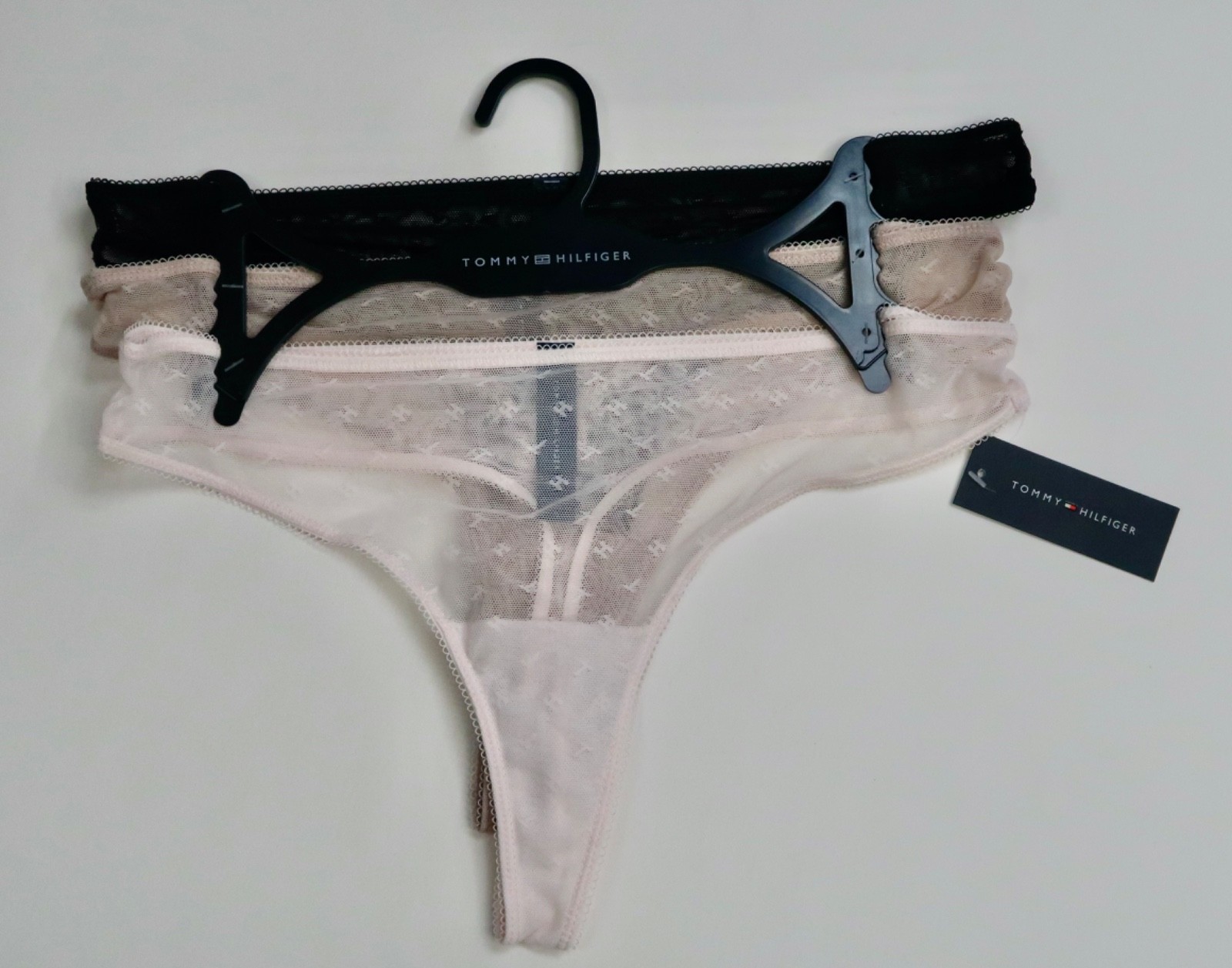 Tommy Hilfiger 3-Pack Sheer Logo Mesh Thong Panties Sz Medium Underwear Women’s