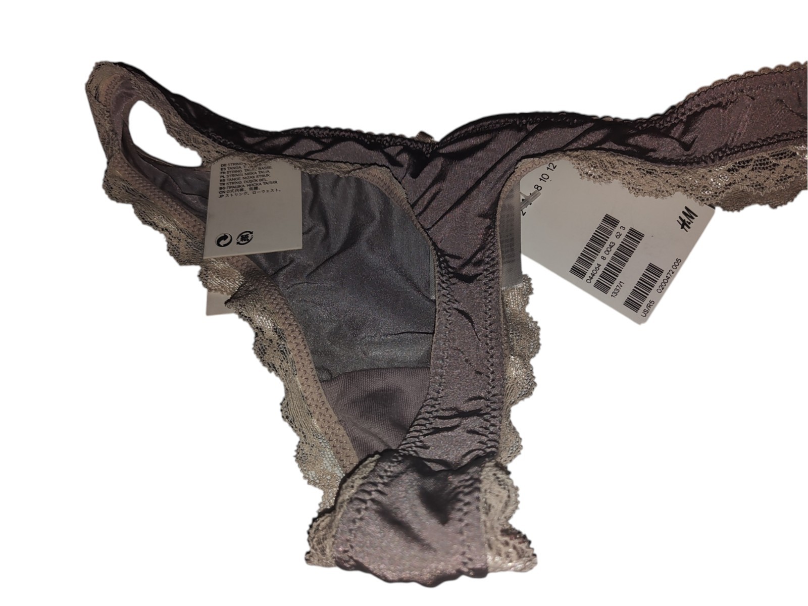 2PCs H &M String US-Size 4-Low Waist Thing With Lace Accent Gray Silver
