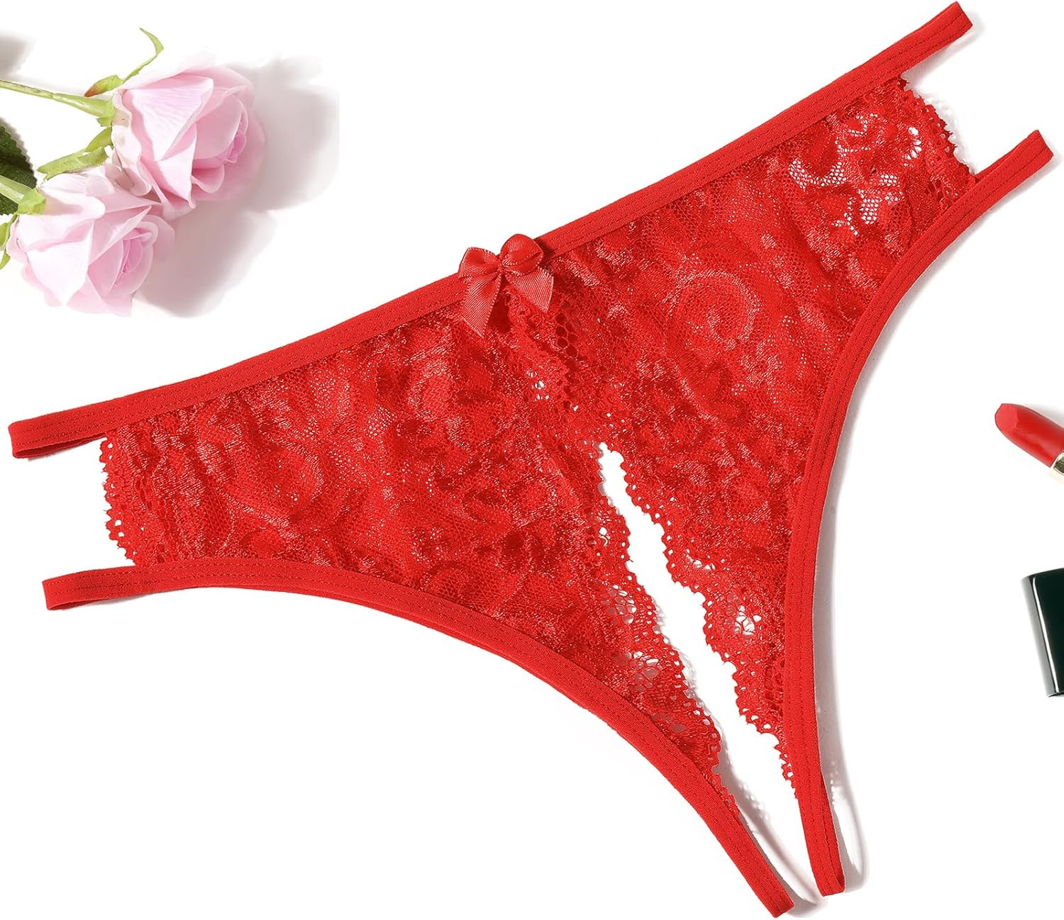 Women Lace Panties Sexy Underwear Floral Lace Briefs with Cute Bow Center