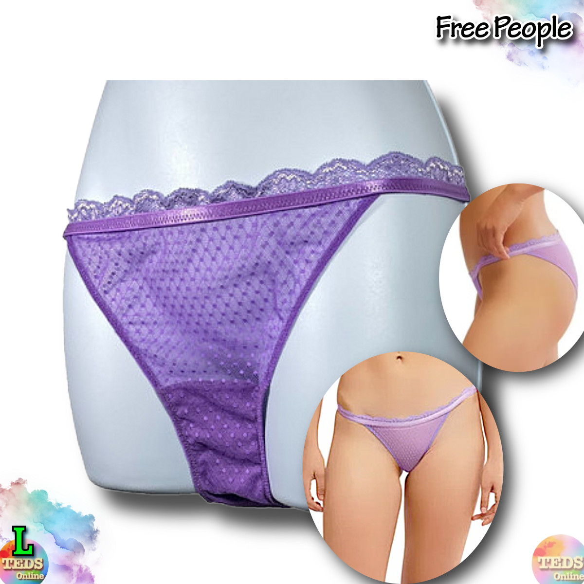 NWT Free People Women’s L Mid Week Sheer Mesh Bikini Underwear Violet Panic