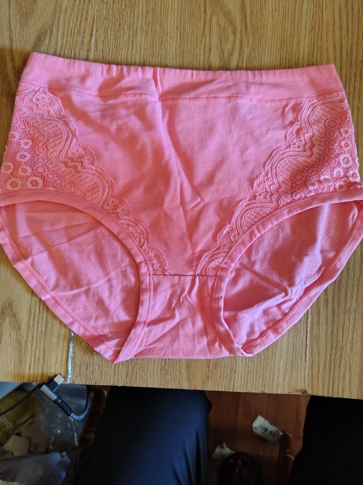 Womens High-Waist Briefs W/Lace Trim 3-Pack In Black Beige & Pink Size 3XL New