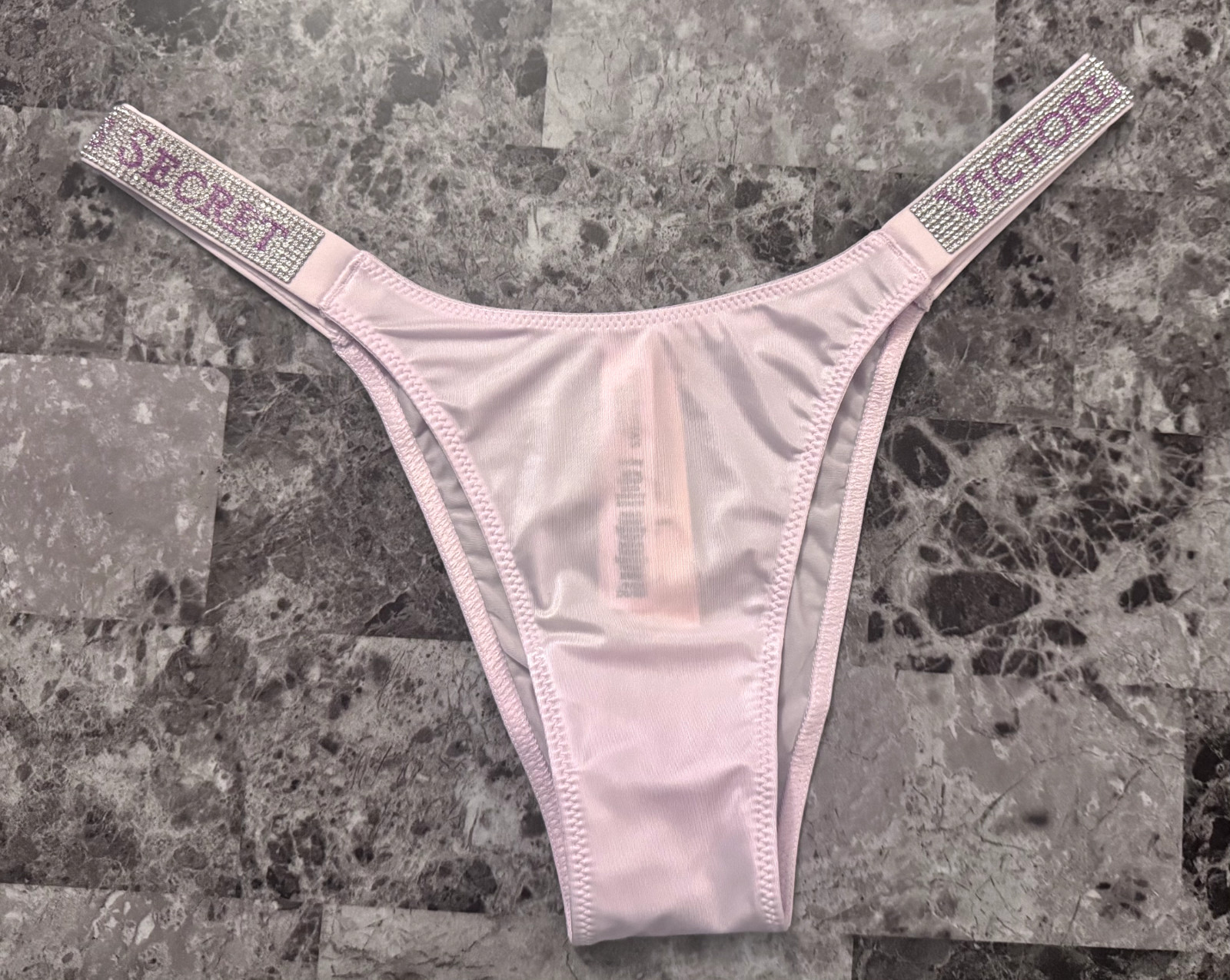 NWT VICTORIA’S SECRET LAVENDER SATIN SMOOTH SILVER SHINE STRAP BRAZILIAN PANTIES