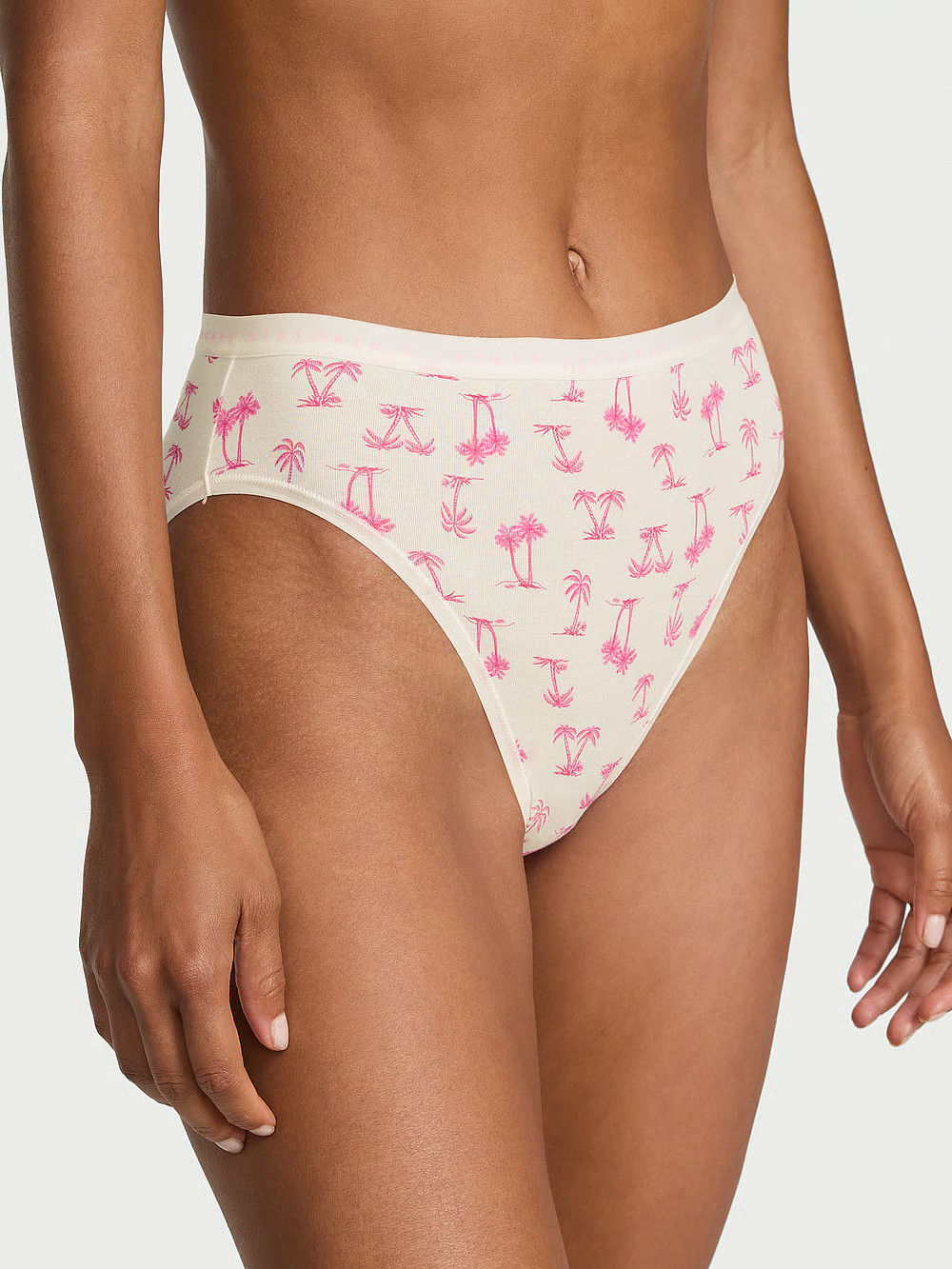 S M L XL XXL Pink Palm Tree Cotton Victorias Secret HighLeg Waist Brief Pantie