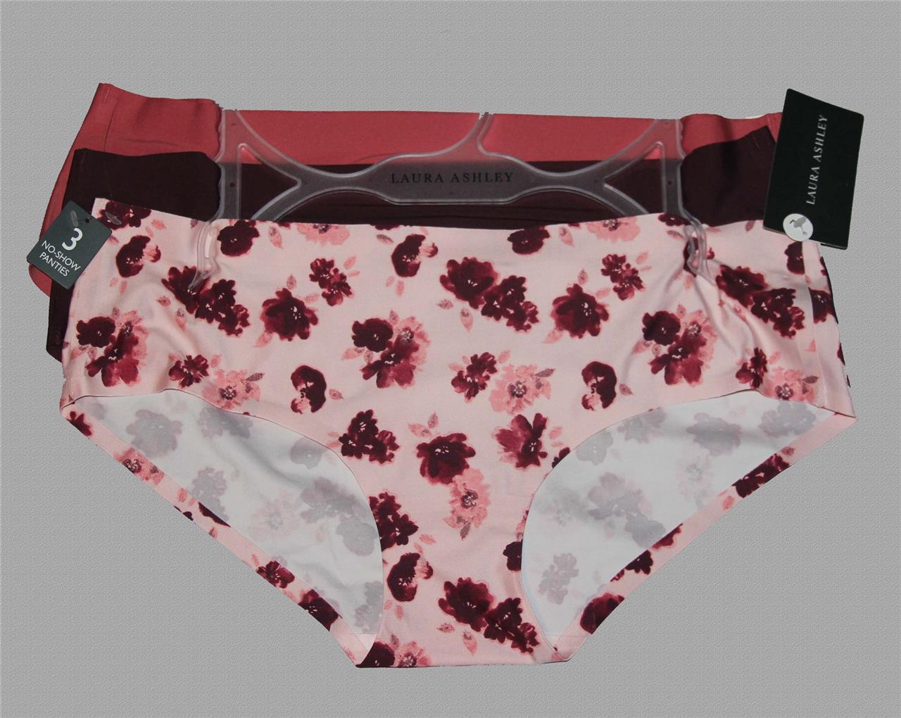 3 Laura Ashley Hipster Panties Black Pink Solid & Floral Lace Accents Wms L $30