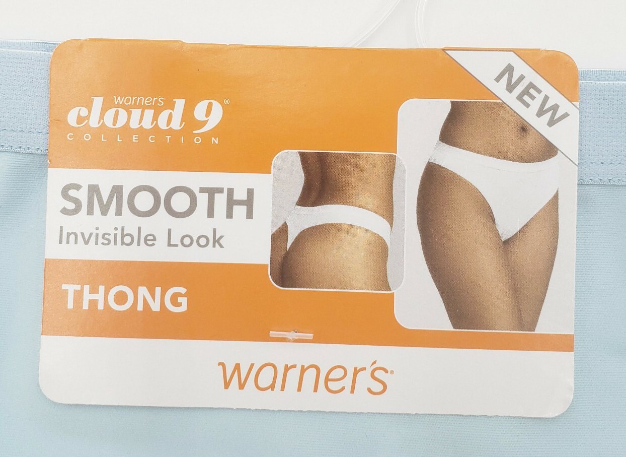 Warner’s Cloud 9 Thong Panty Size 9/2XL Invisible Look RX8101P Blue New