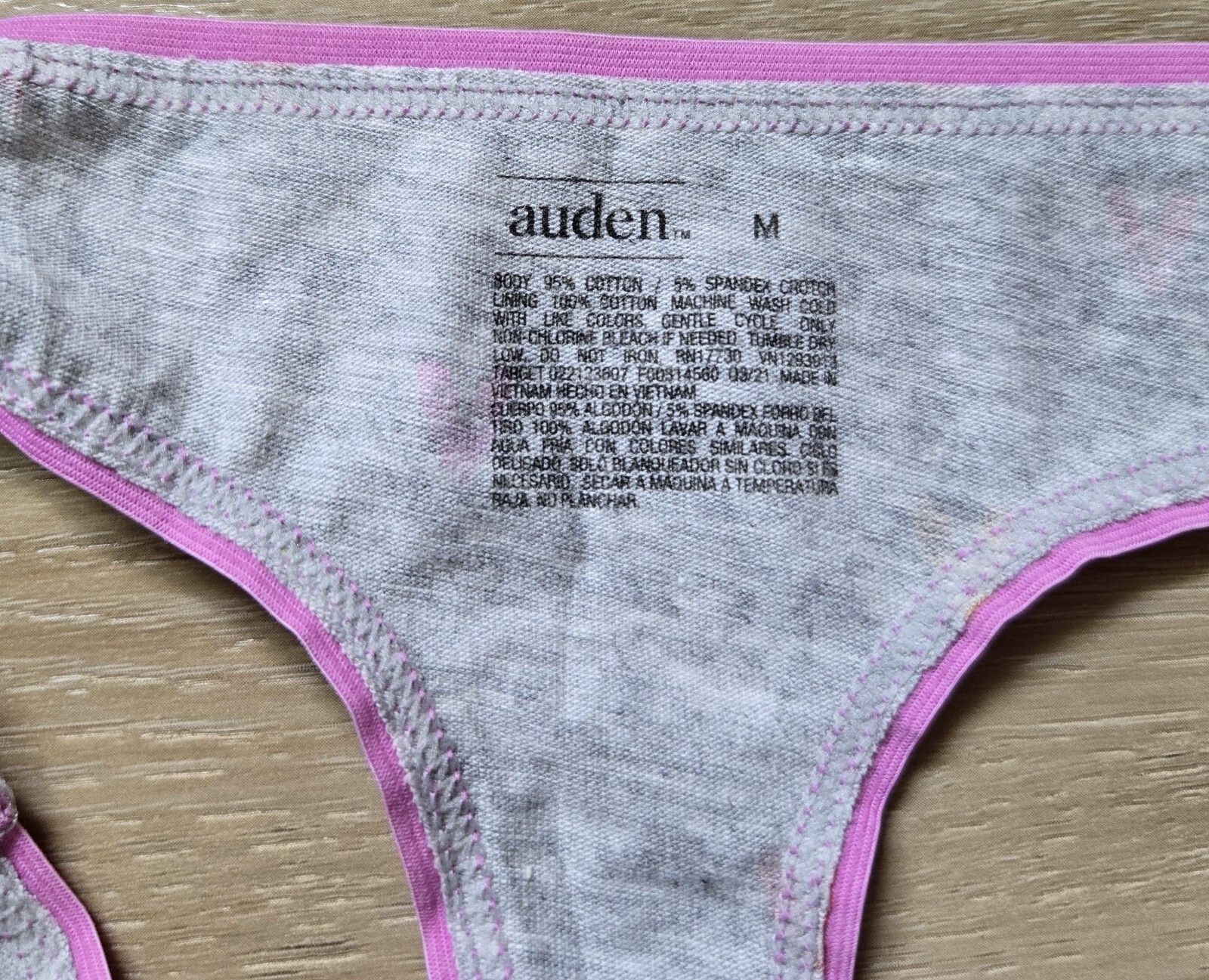 NWT Auden Intimates Heather Gray Multi Hearts Soft Cotton Blend Thong Panties M