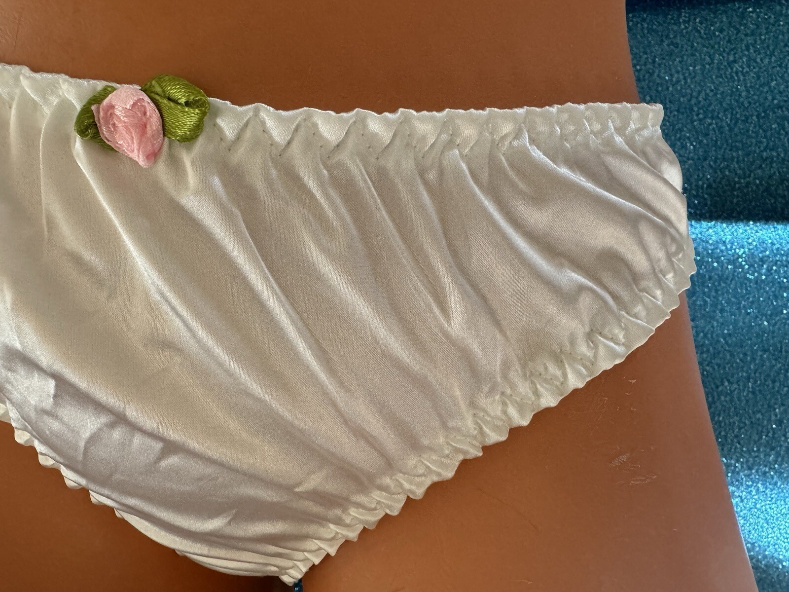 Vtg Early 2000 Y2K Style Pure White Silky Satin Thong Panties Sz XL