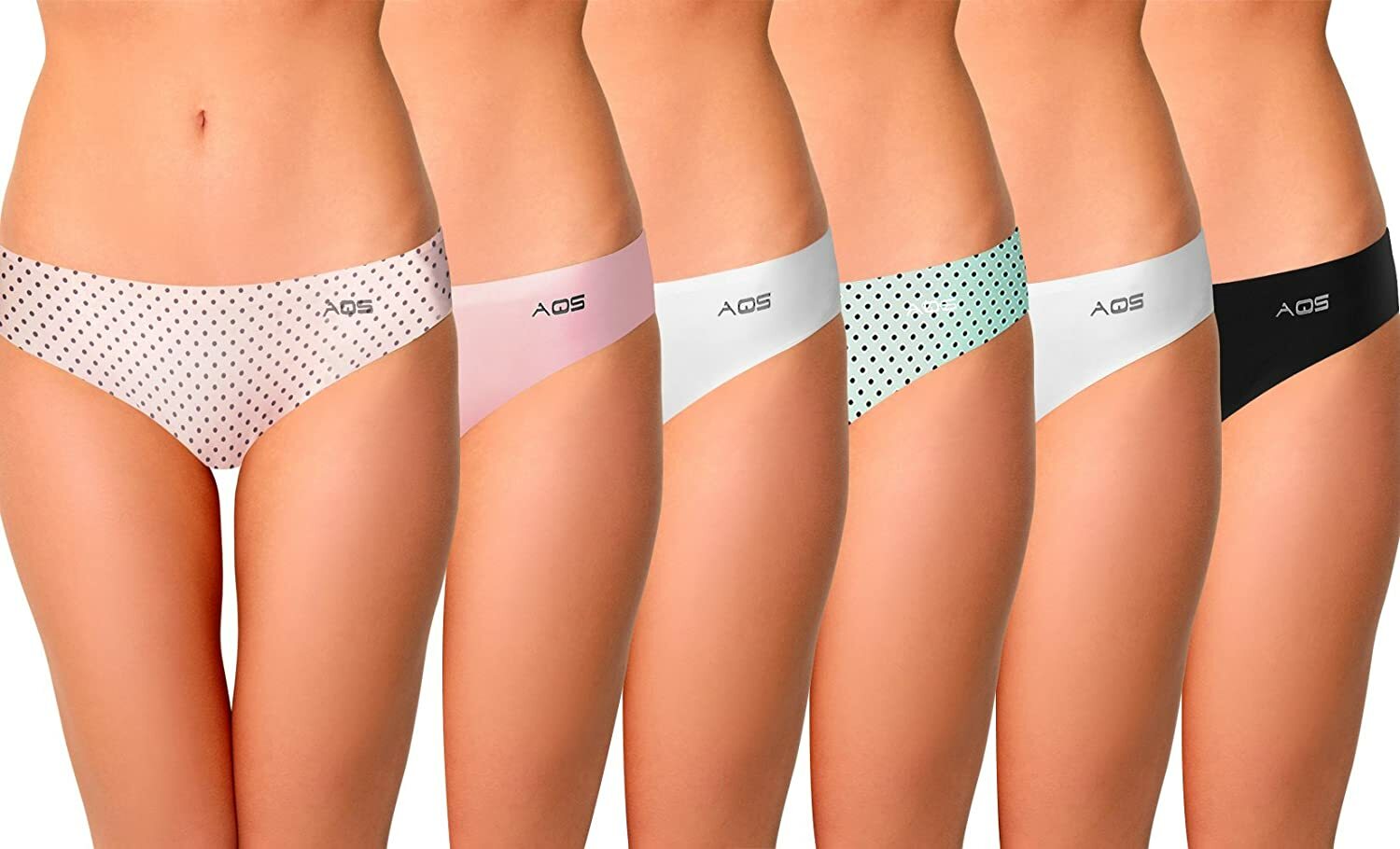 AQS Seamless Bikini Panties- Dots/White/Pink + Mint/Black/White – 6 Pk