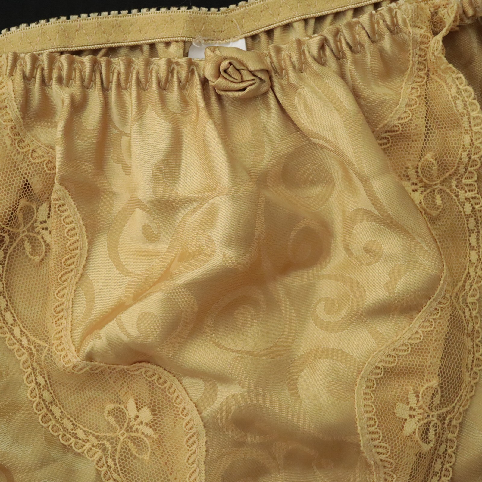 NEW VINTAGE 90s Polyester Satin String Floral Lace Bikini Panty MEDIUM